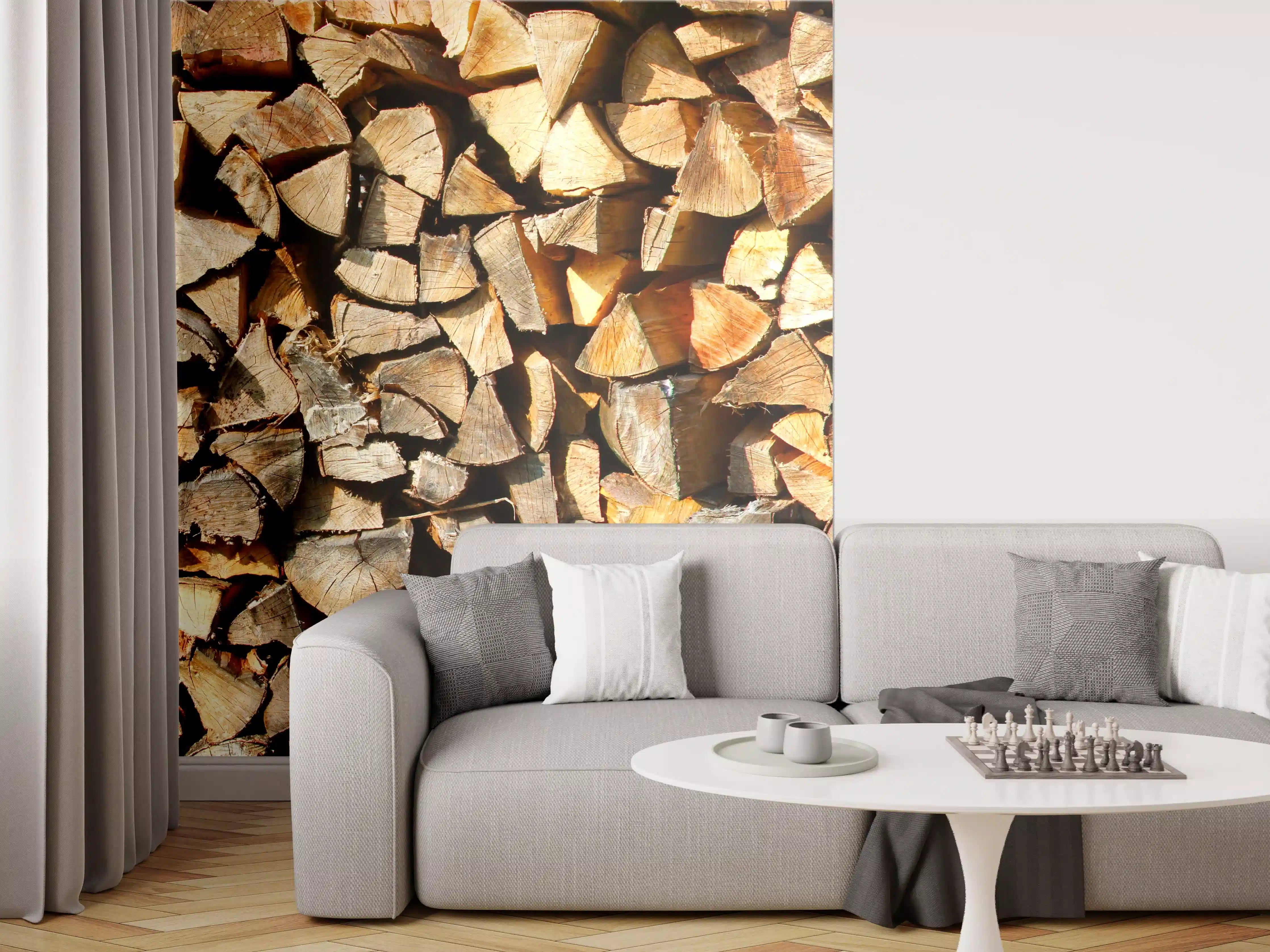 Wandverkleidung Wohnzimmer - Holzstämme