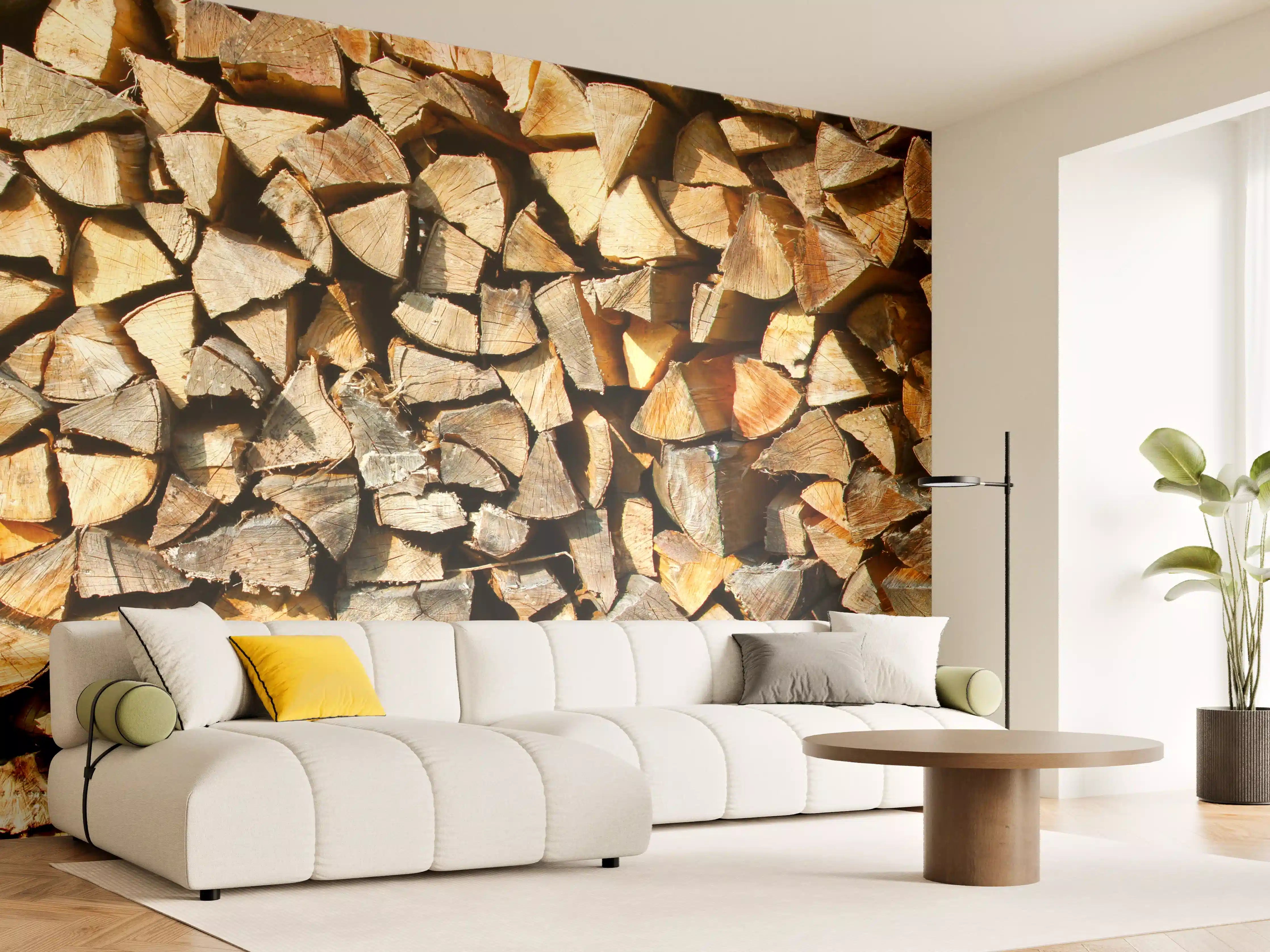 Wandverkleidung Wohnzimmer - Holzstämme