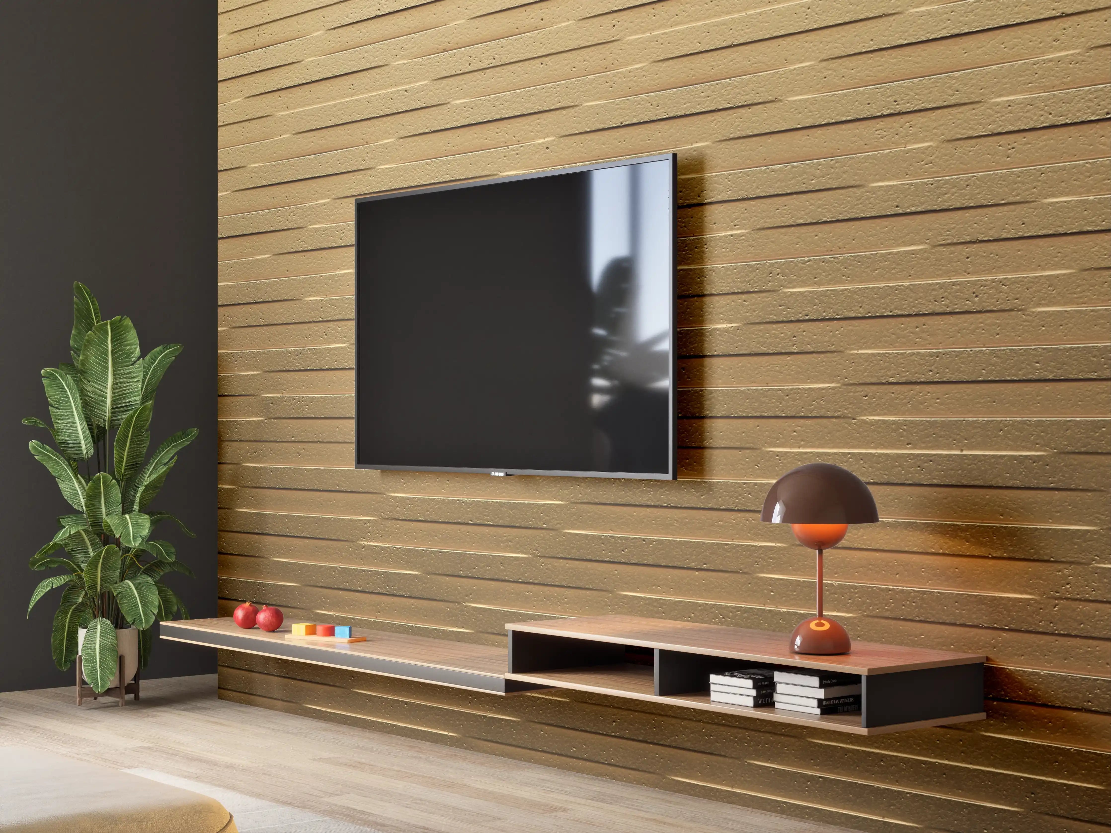 Wandverkleidung Wohnzimmer - Holzstruktur in warmen Tönen