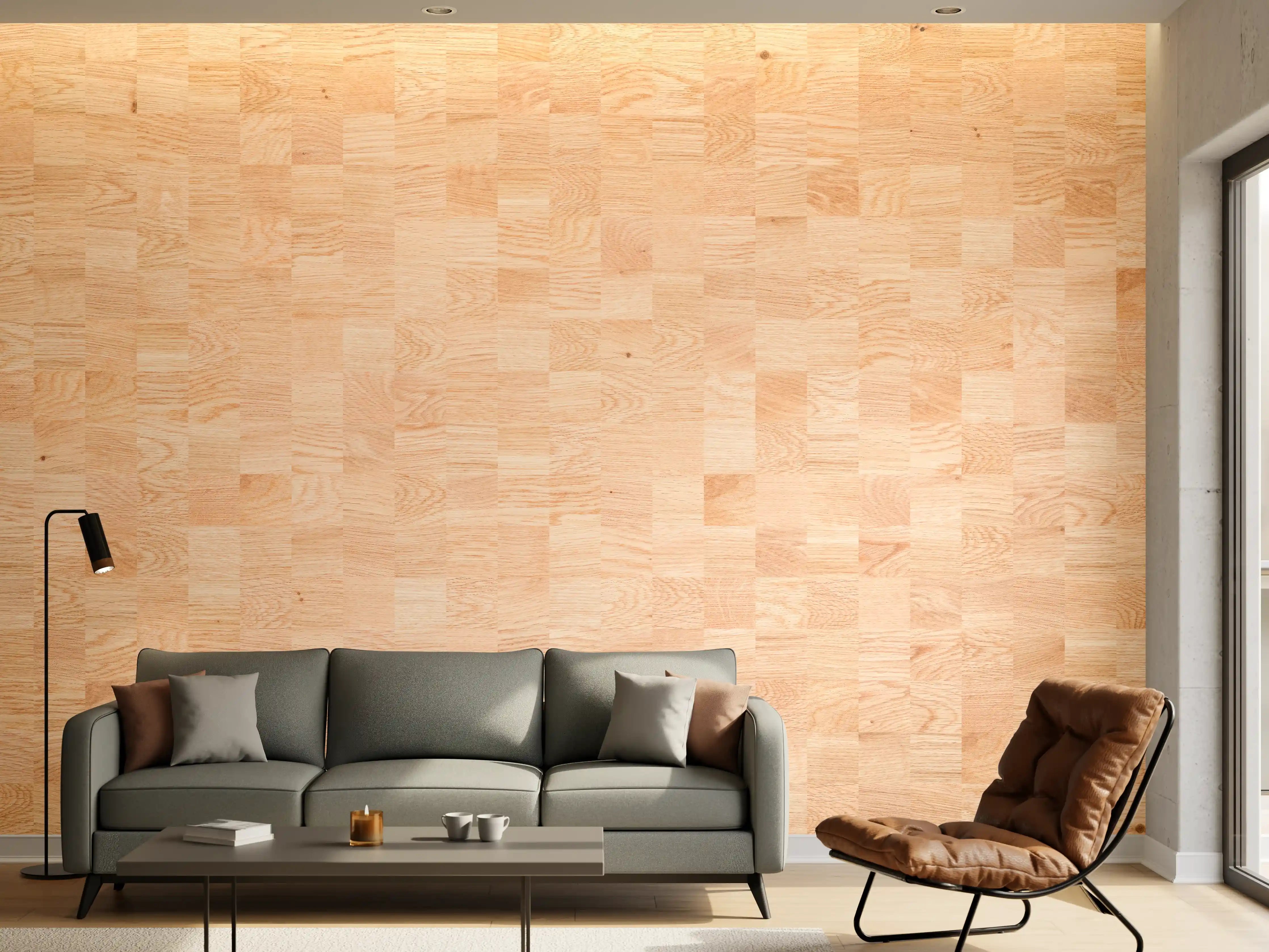 Wandverkleidung Wohnzimmer - Holztextur aus Eschenholz