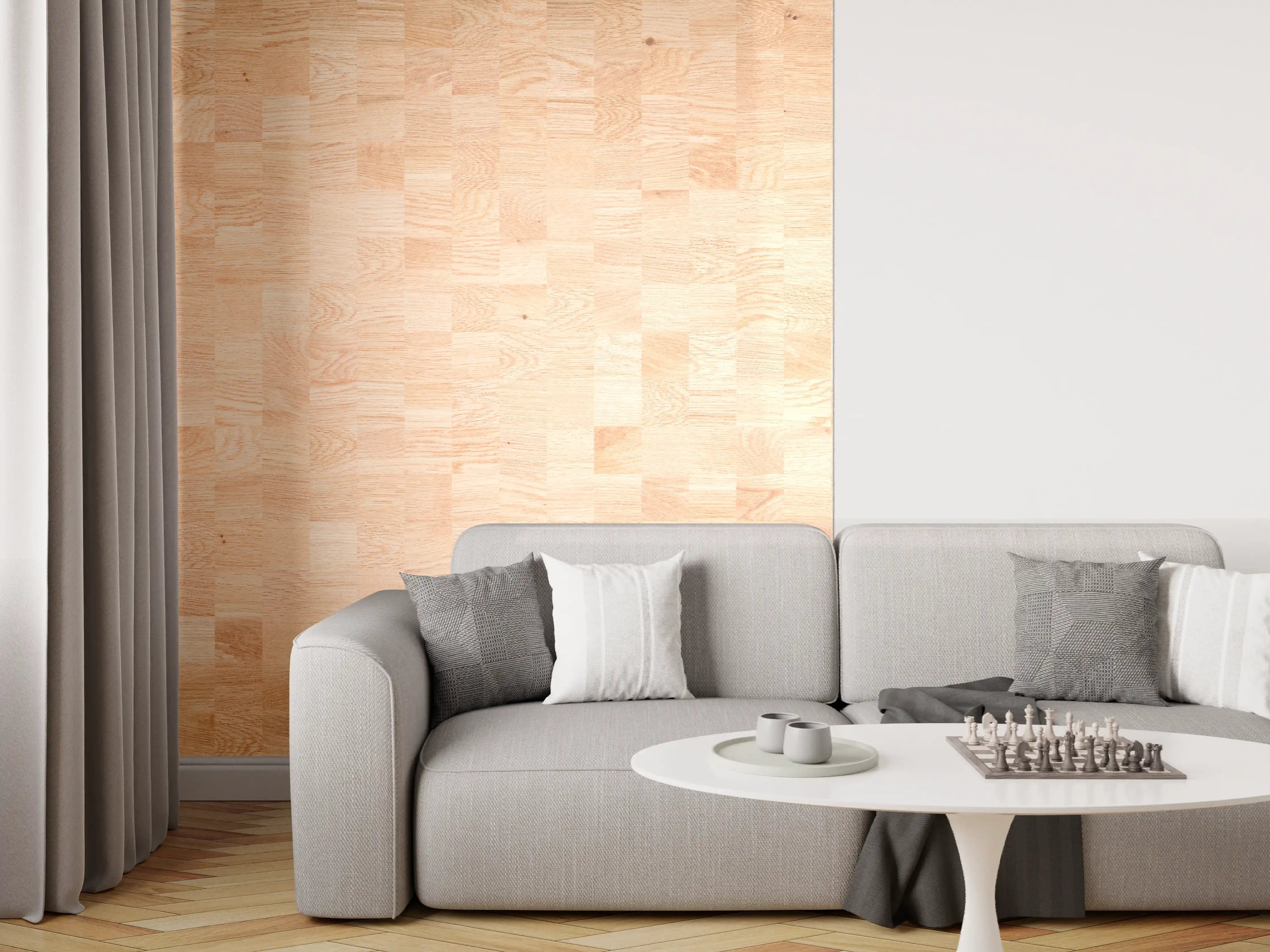 Wandverkleidung Wohnzimmer - Holztextur aus Eschenholz