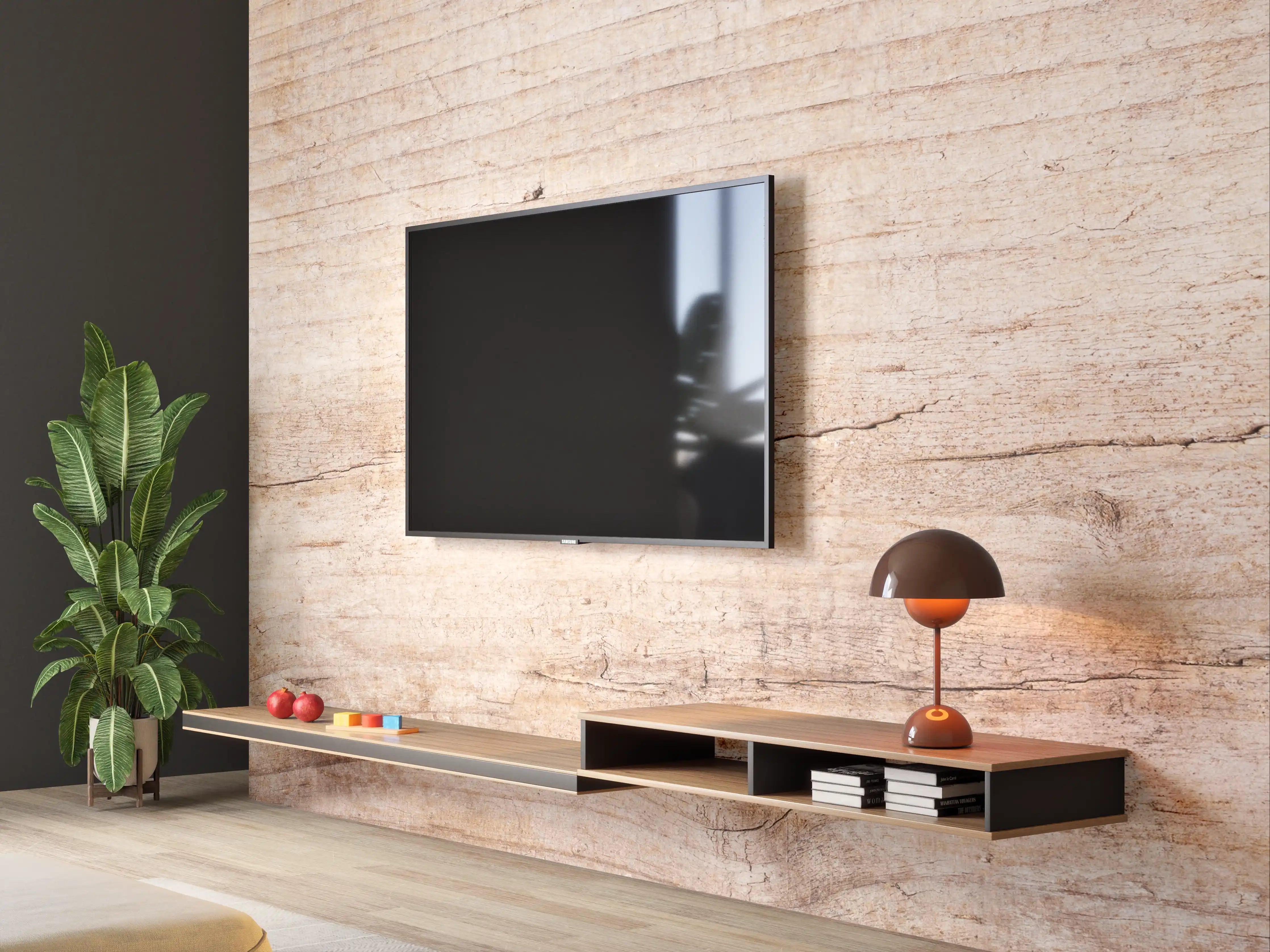 Wandverkleidung Wohnzimmer - Holztextur mit warmen Tönen