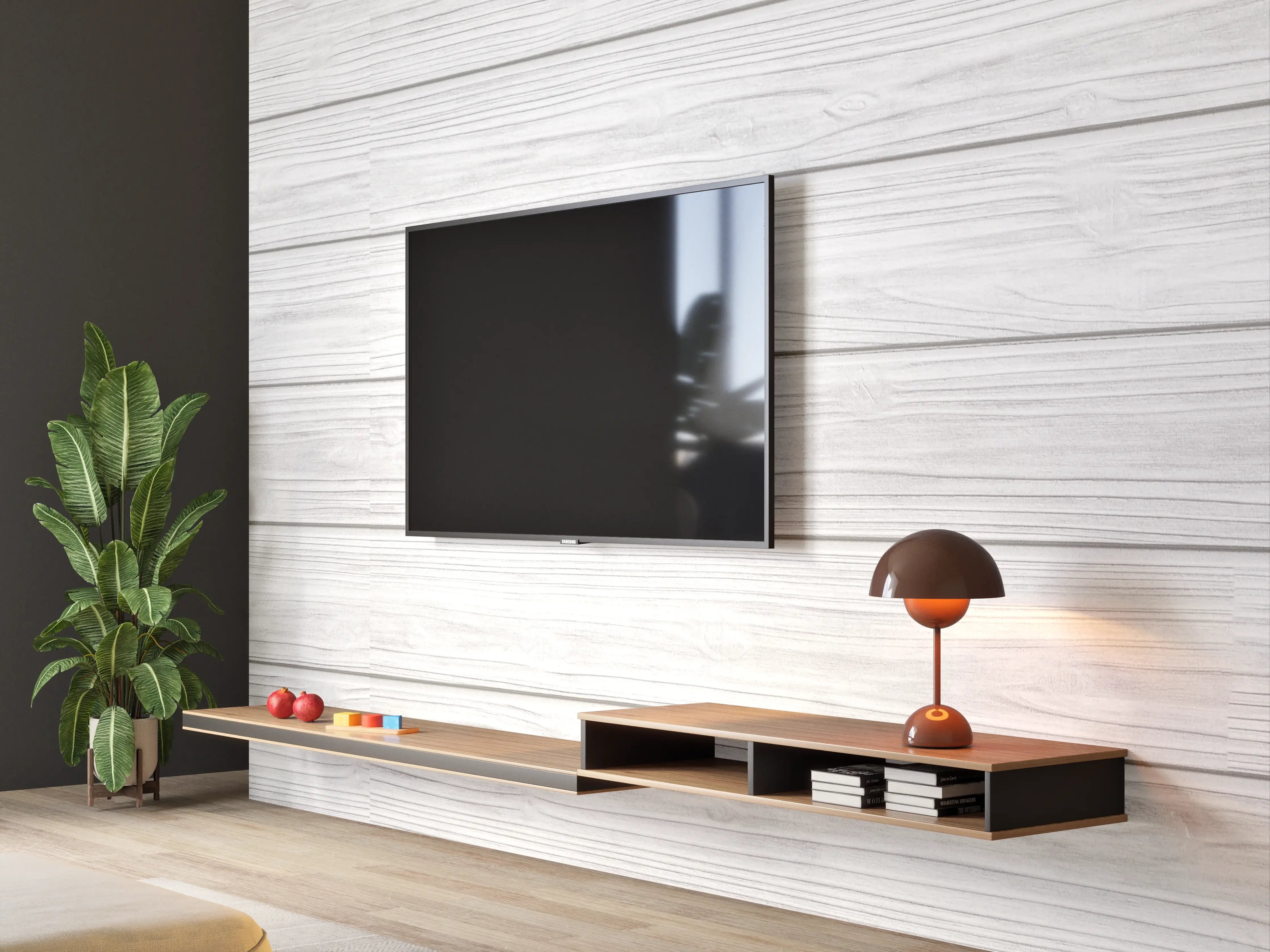 Wandverkleidung Wohnzimmer - Horizontale weiße Holztextur
