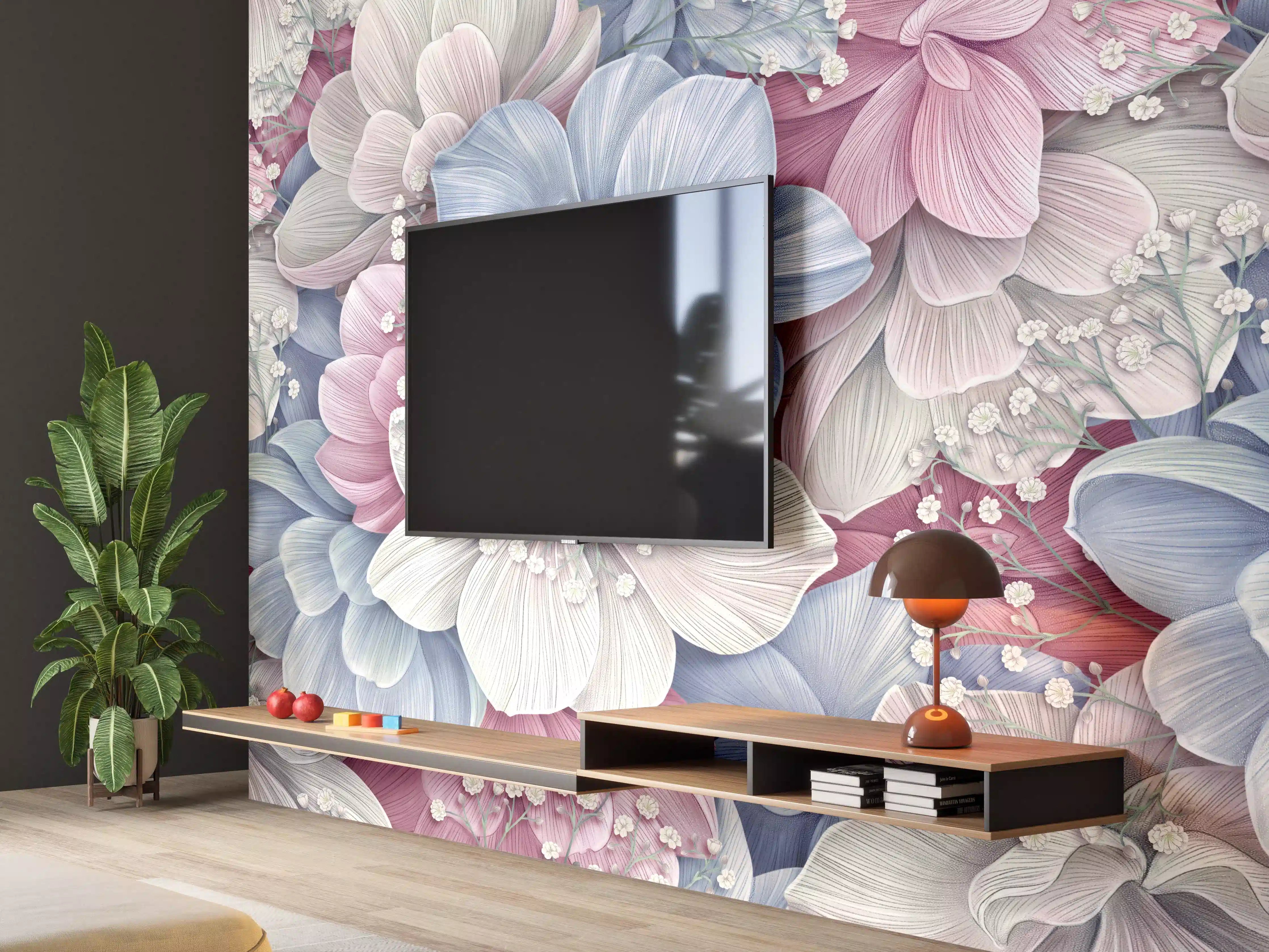 Wandverkleidung Wohnzimmer - Hortensienblüten - Aquarellmalerei