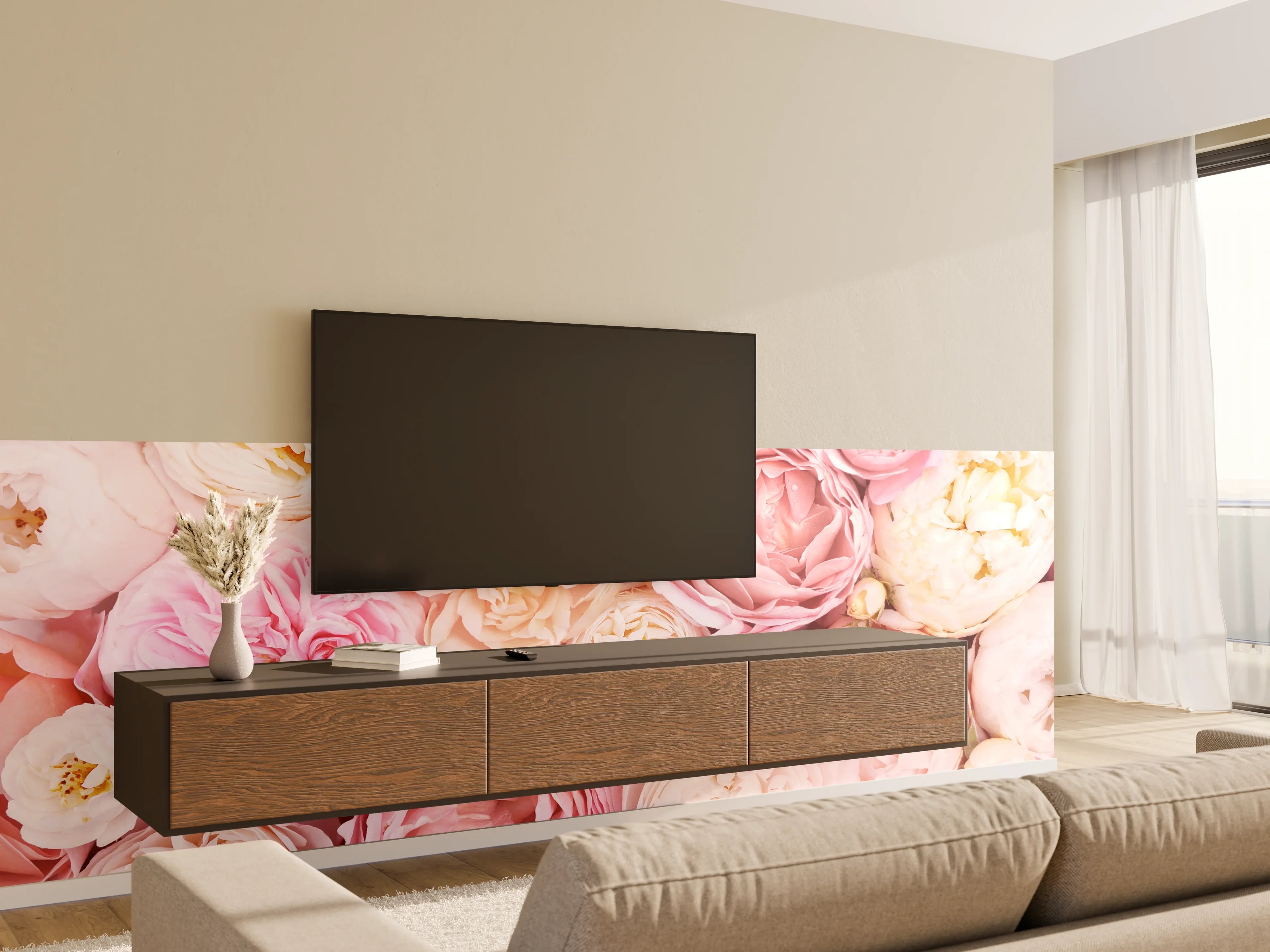 Wandverkleidung Wohnzimmer - Hübsche zarte Blumenpracht in Pastellfarben