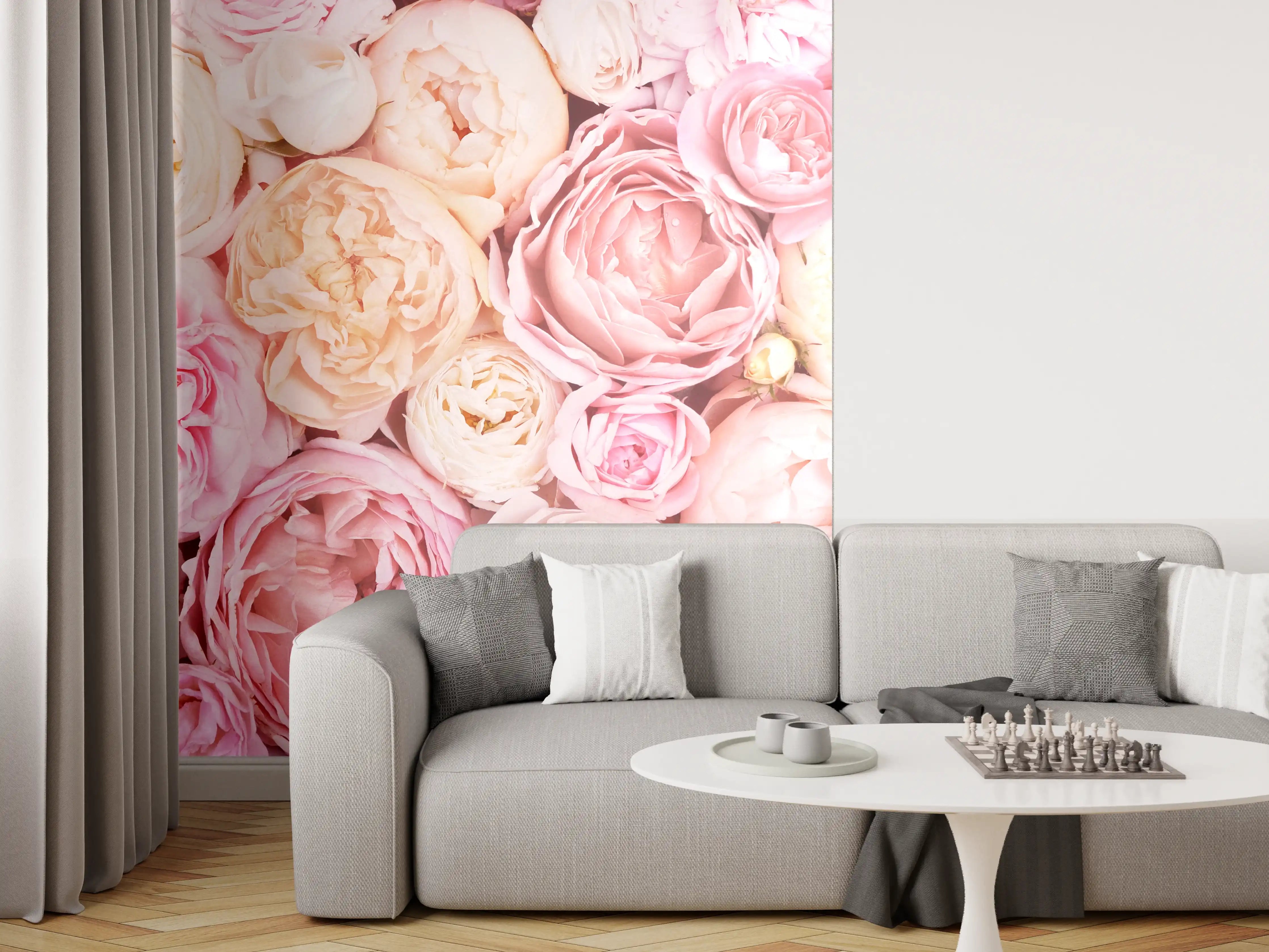 Wandverkleidung Wohnzimmer - Hübsche zarte Blumenpracht in Pastellfarben