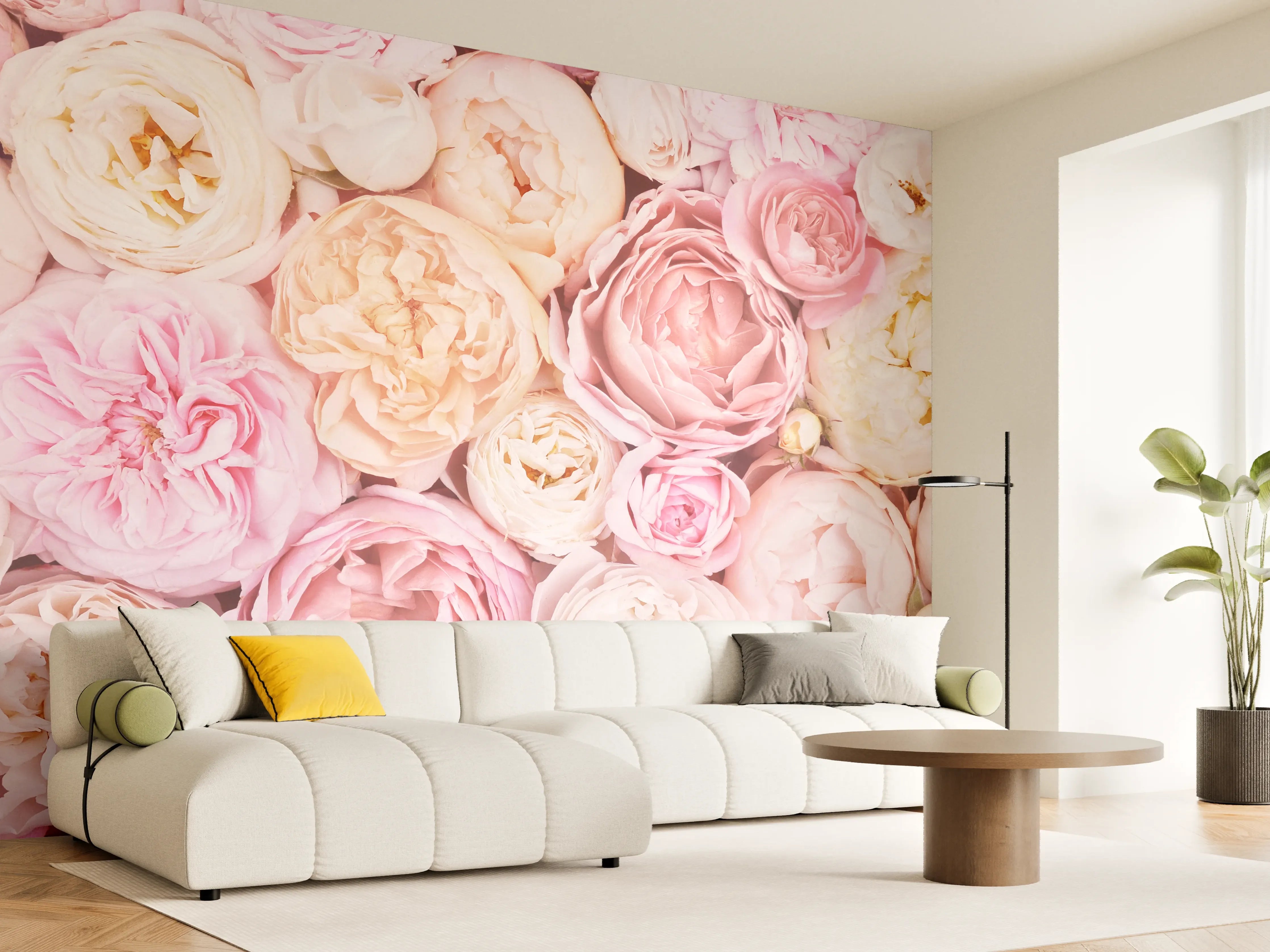 Wandverkleidung Wohnzimmer - Hübsche zarte Blumenpracht in Pastellfarben