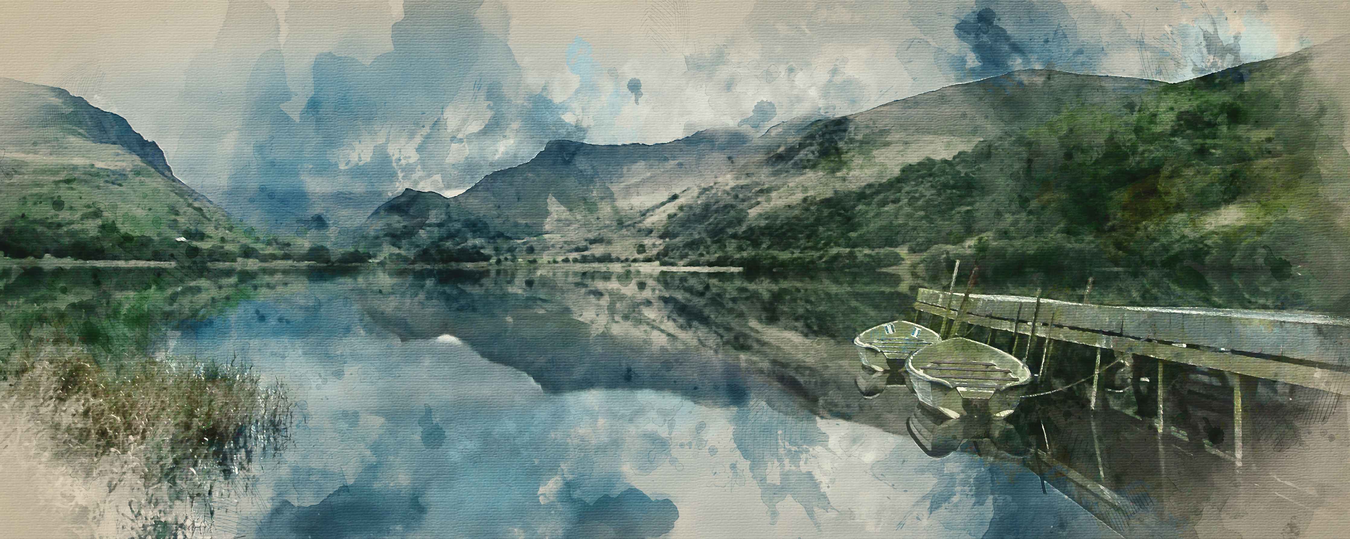 Wandverkleidung Wohnzimmer-Idyllische Badetaucherszene am See