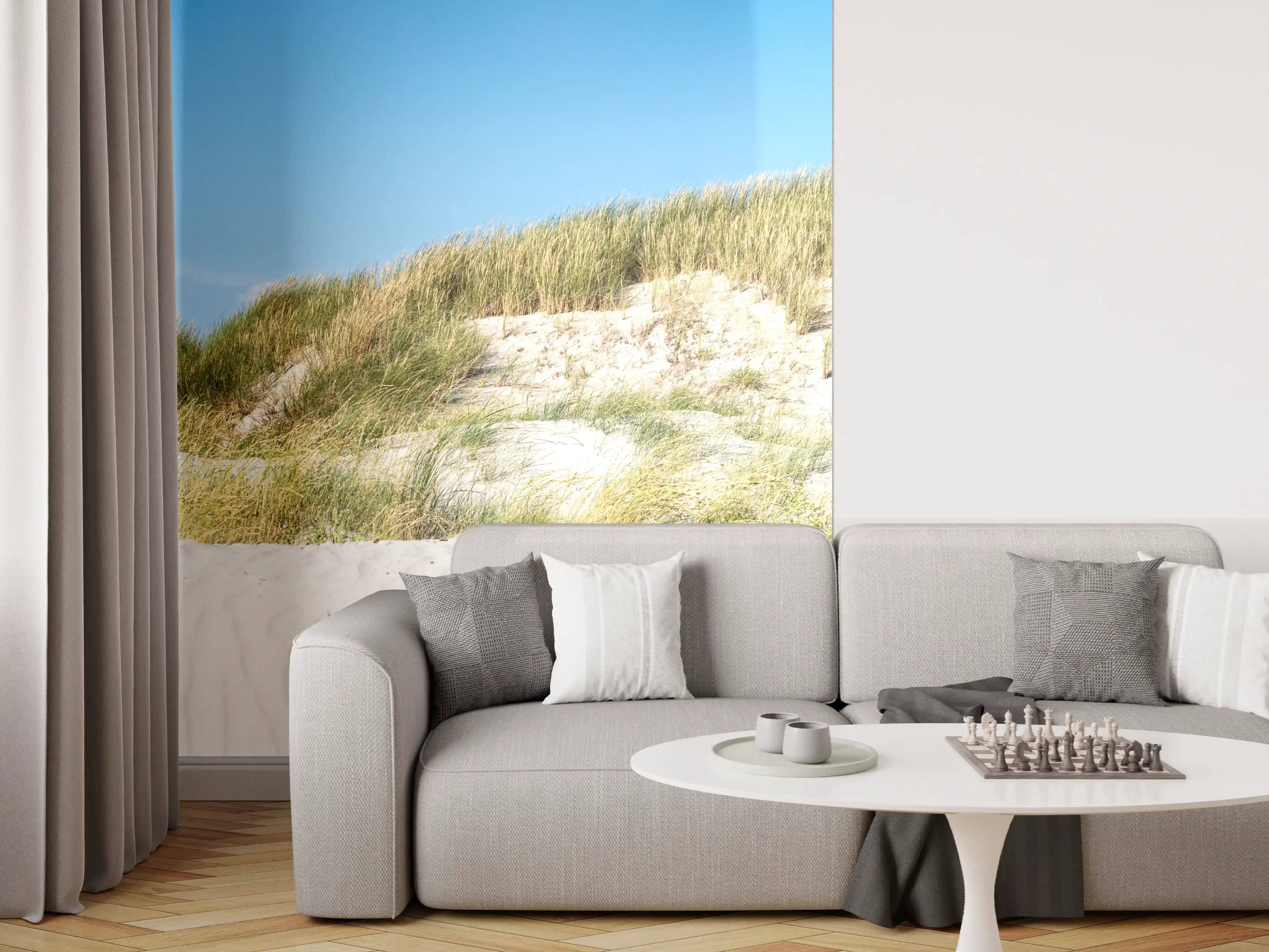 Wandverkleidung Wohnzimmer - Idyllische Dünenlandschaft im Sonnenschein