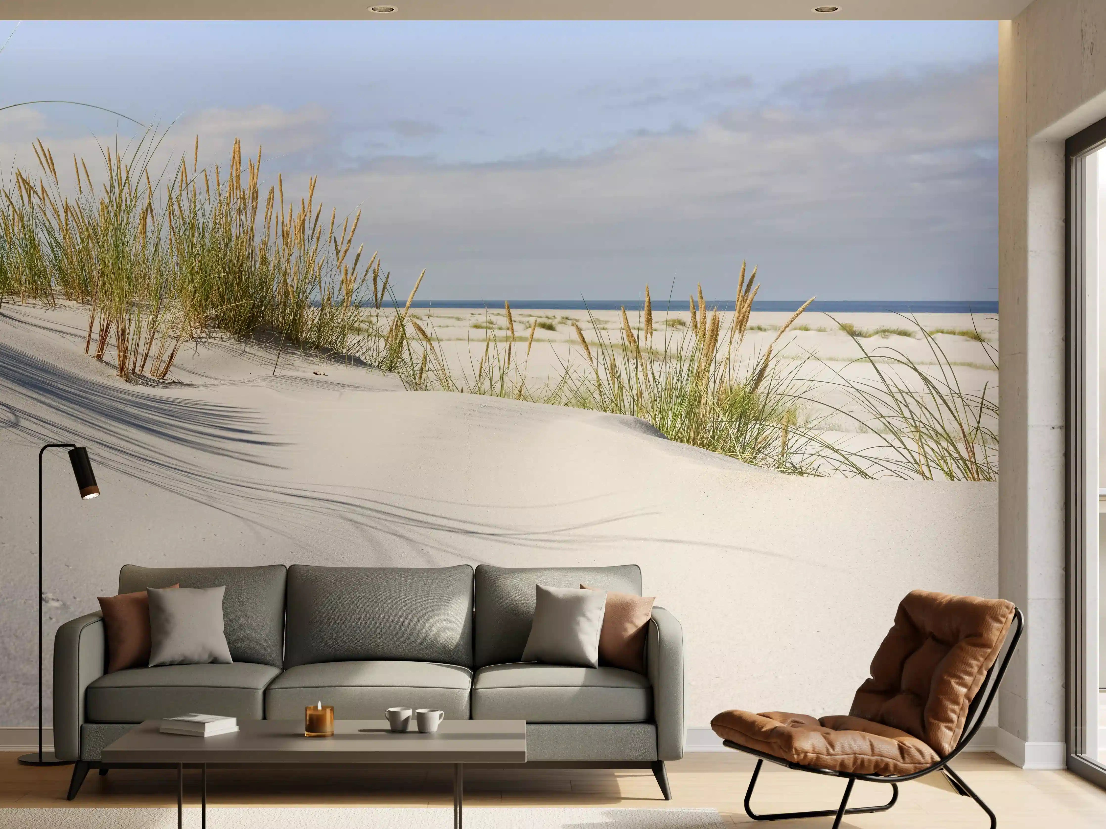 Wandverkleidung Wohnzimmer - Idyllische Dünenlandschaft mit Meerblick