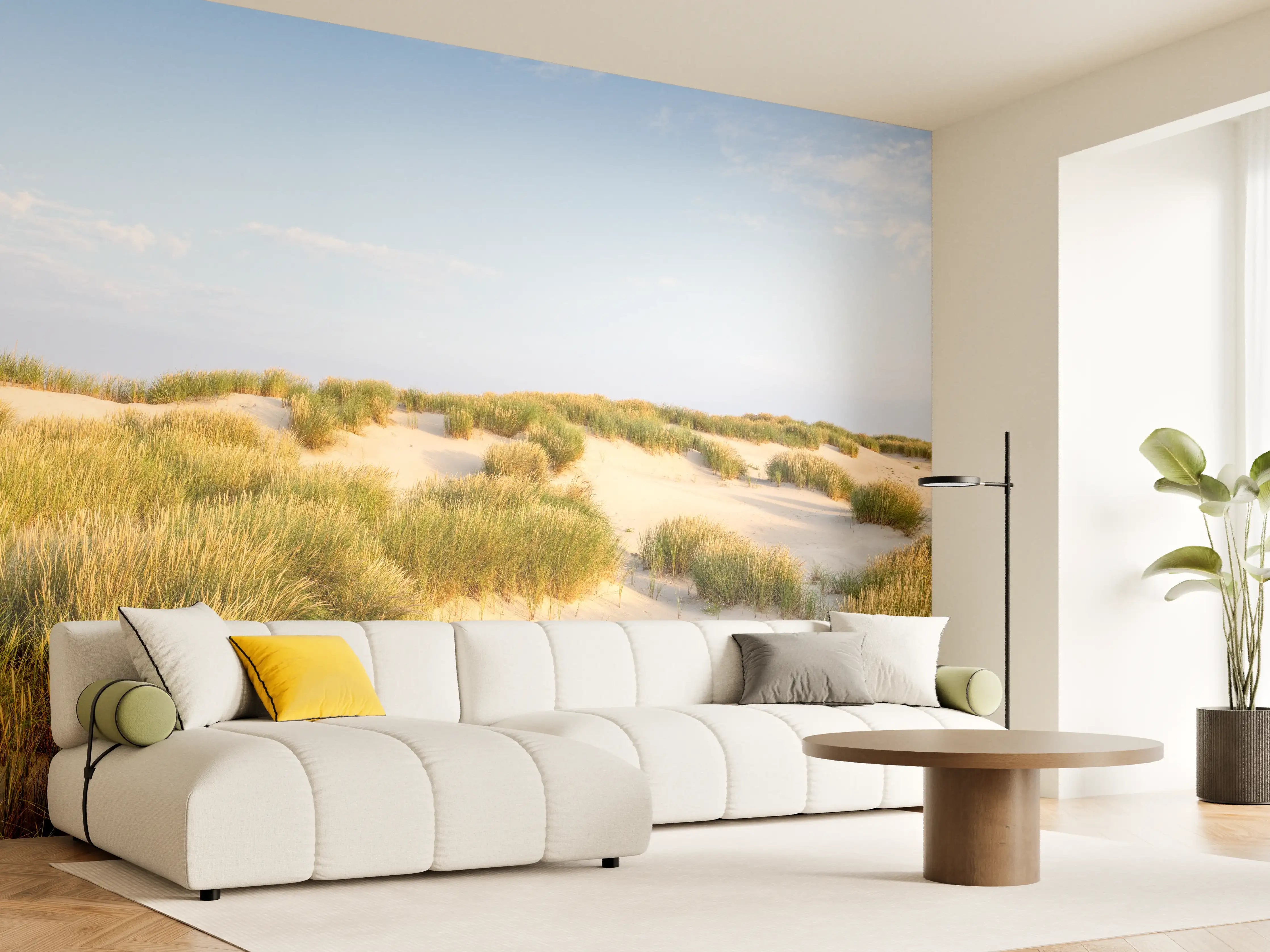 Wandverkleidung Wohnzimmer - Idyllische Dünenlandschaft mit goldenem Gras