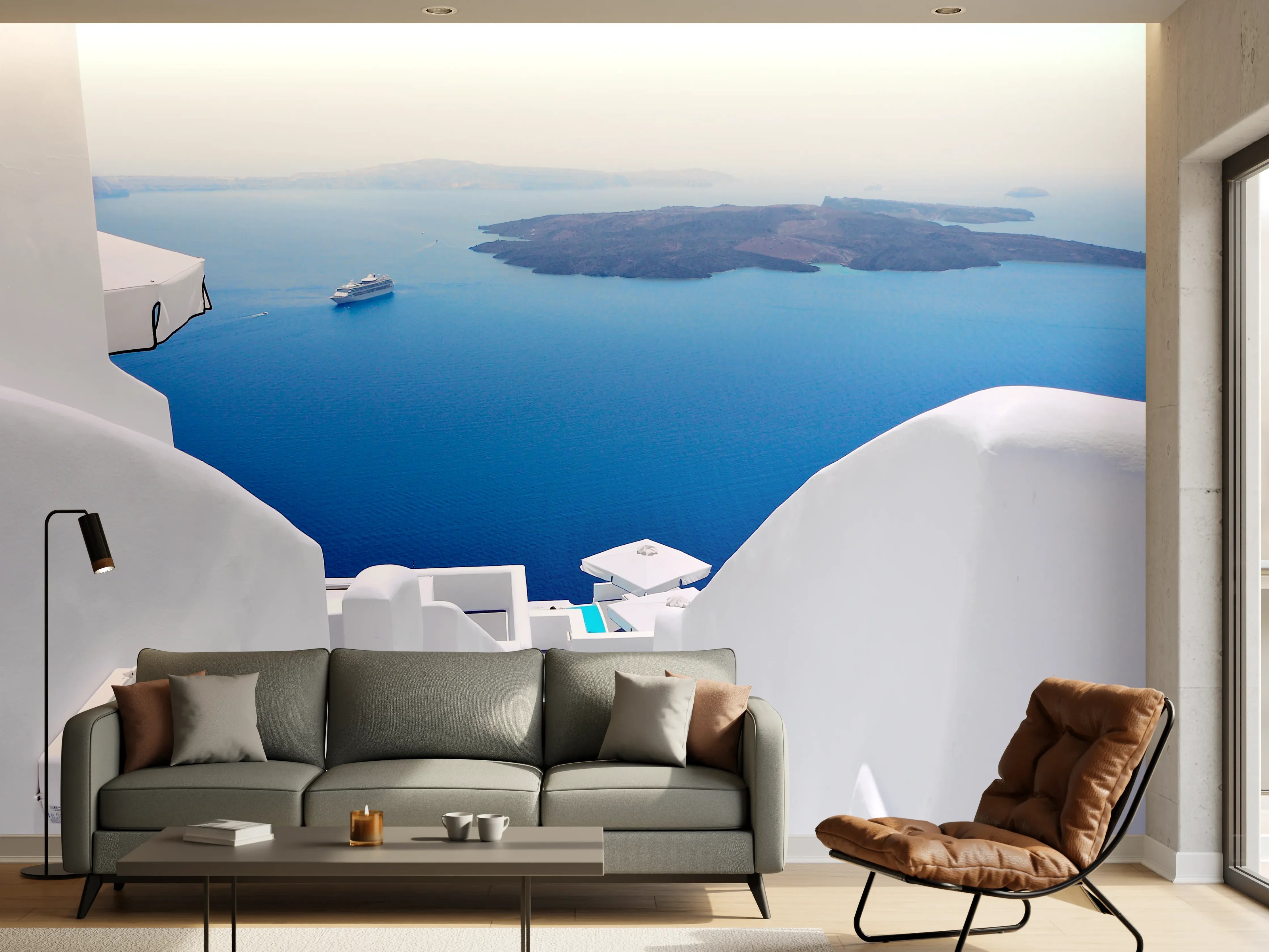 Wandverkleidung Wohnzimmer - Idyllische Küstenhof mit Blick aufs Meer