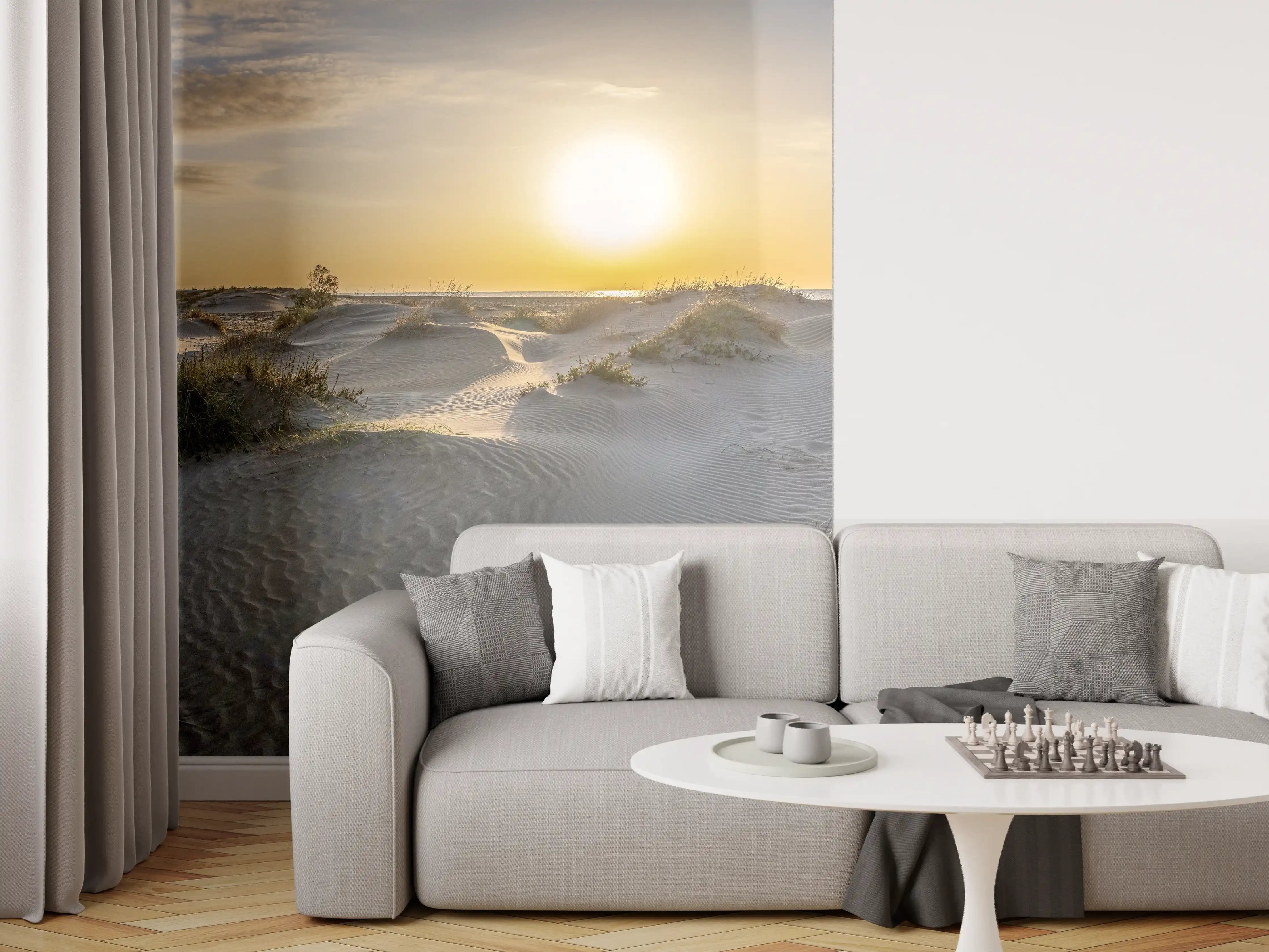Wandverkleidung Wohnzimmer - Idyllische Küstenlandschaft bei Sonnenuntergang