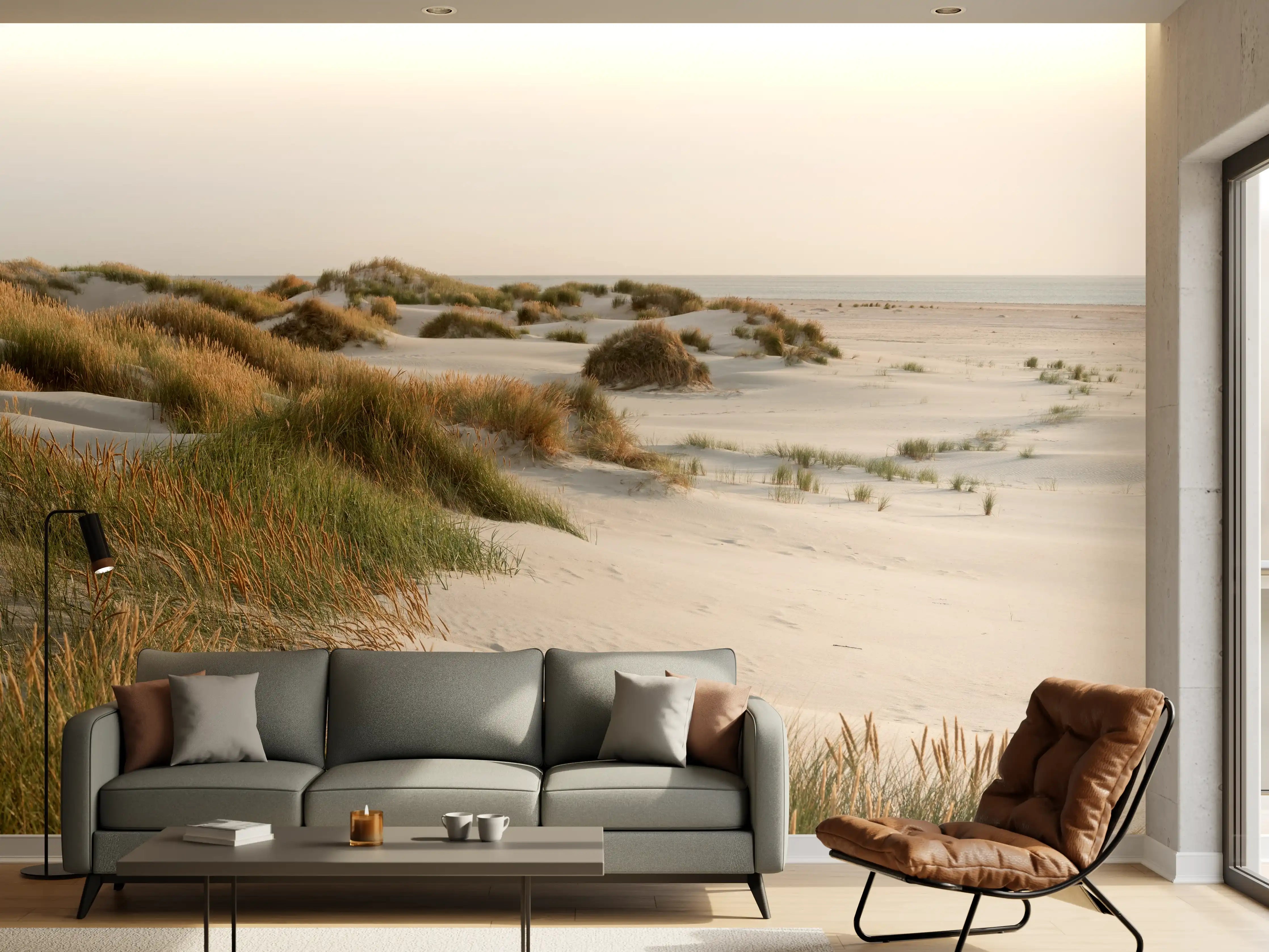 Wandverkleidung Wohnzimmer - Idyllische Küstenlandschaft mit Strandsand