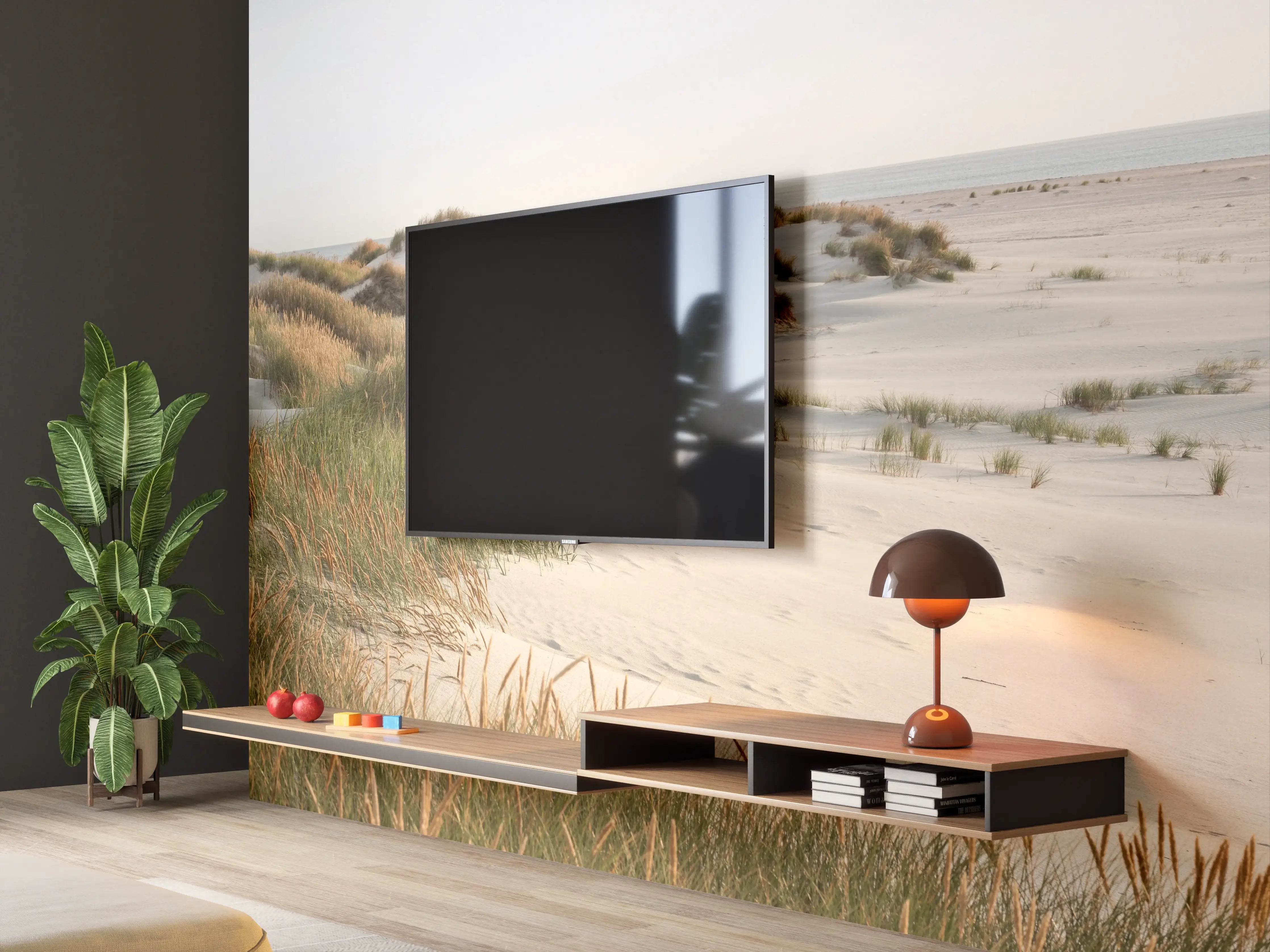 Wandverkleidung Wohnzimmer - Idyllische Küstenlandschaft mit Strandsand