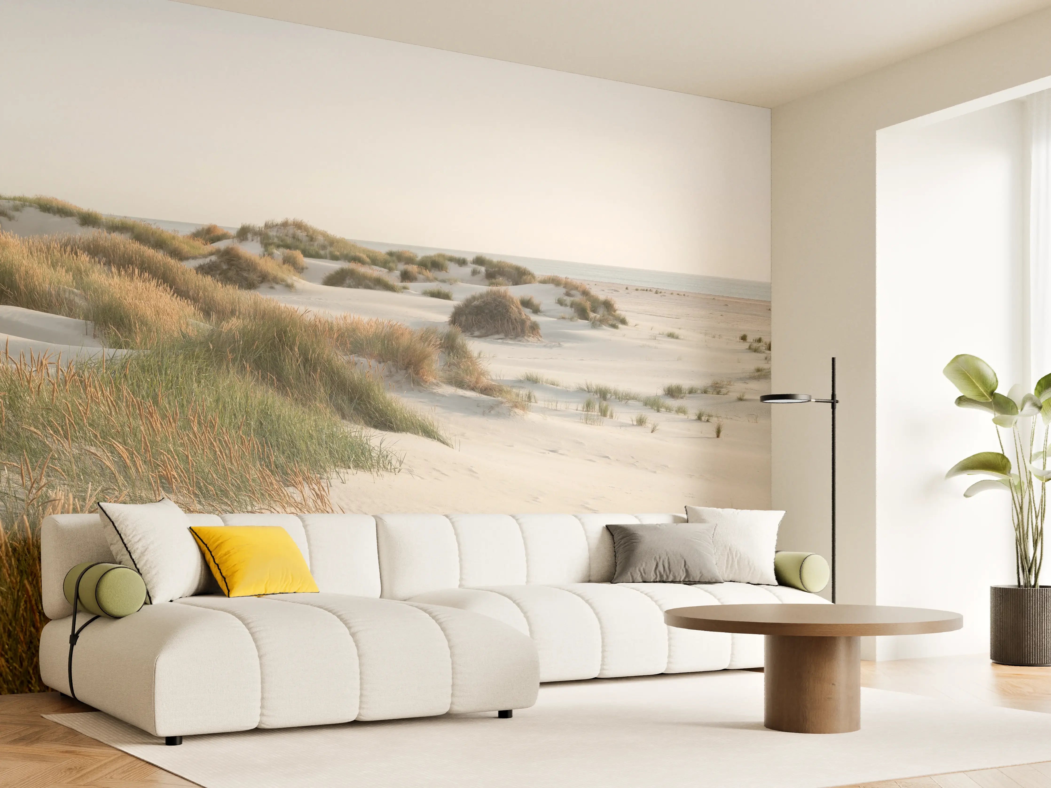 Wandverkleidung Wohnzimmer - Idyllische Küstenlandschaft mit Strandsand