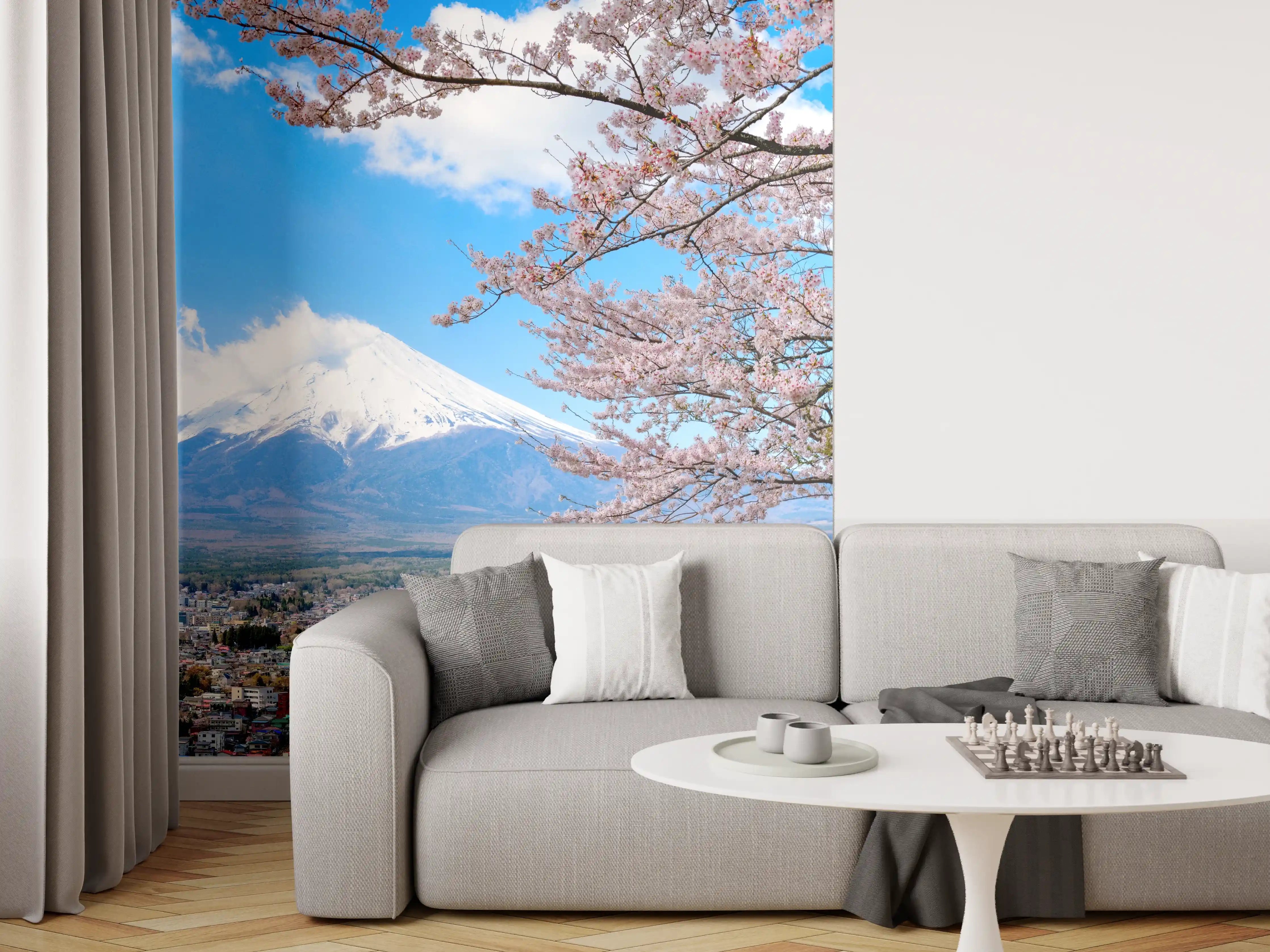 Wandverkleidung Wohnzimmer - Idyllischer Blick auf den Mount Fuji im Frühling