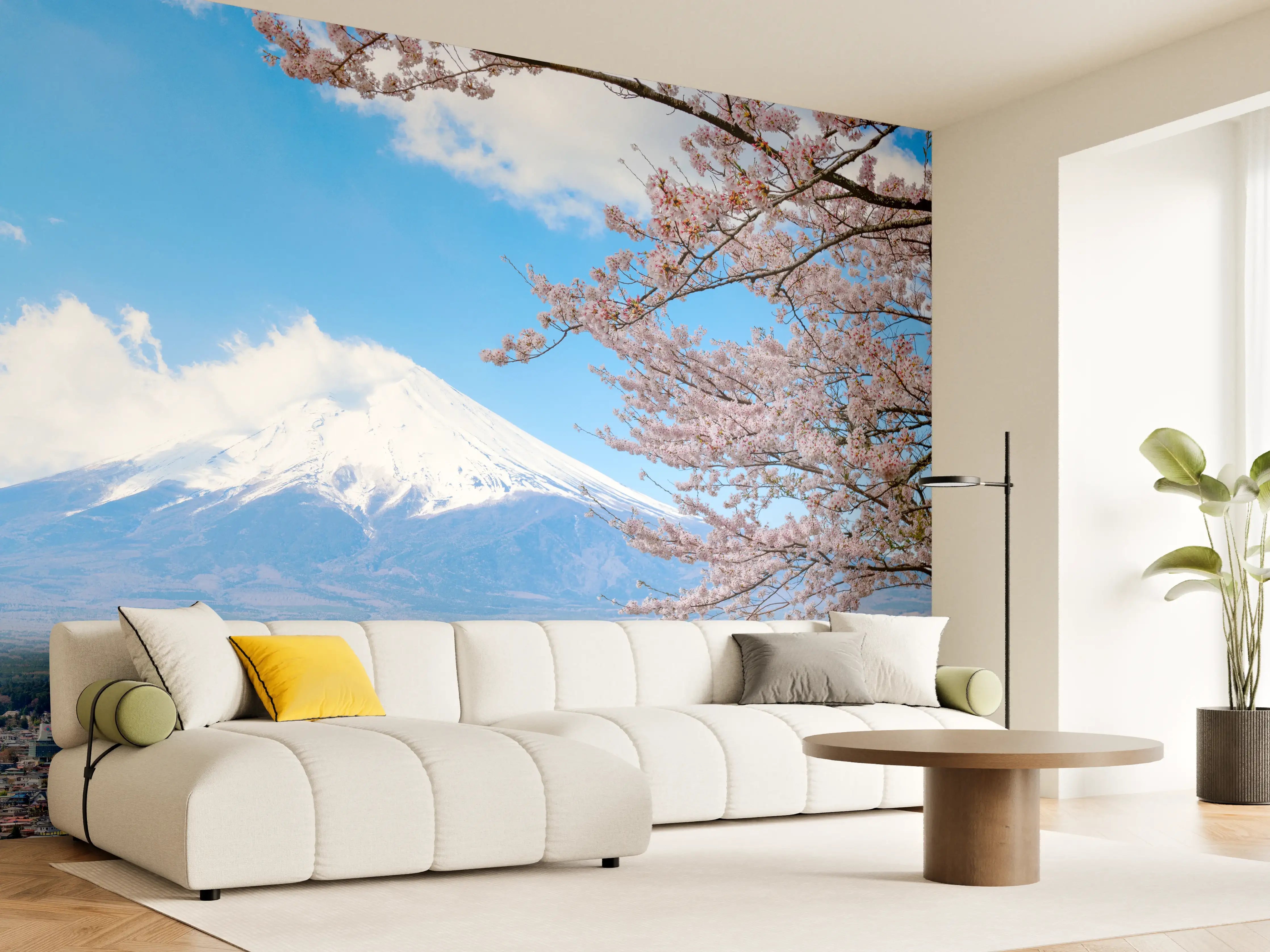 Wandverkleidung Wohnzimmer - Idyllischer Blick auf den Mount Fuji im Frühling