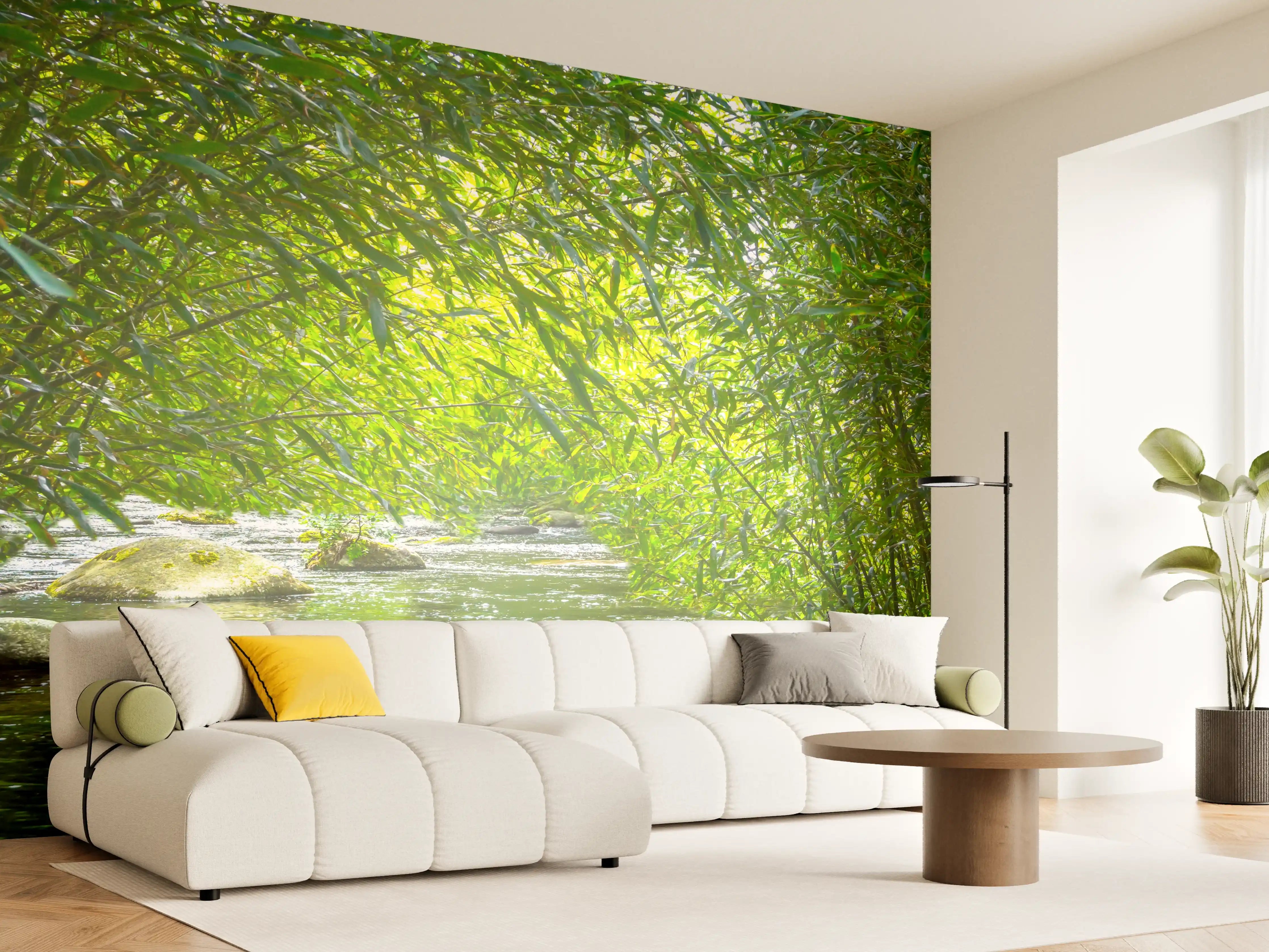 Wandverkleidung Wohnzimmer - Idyllischer Fluss in grüner Natur