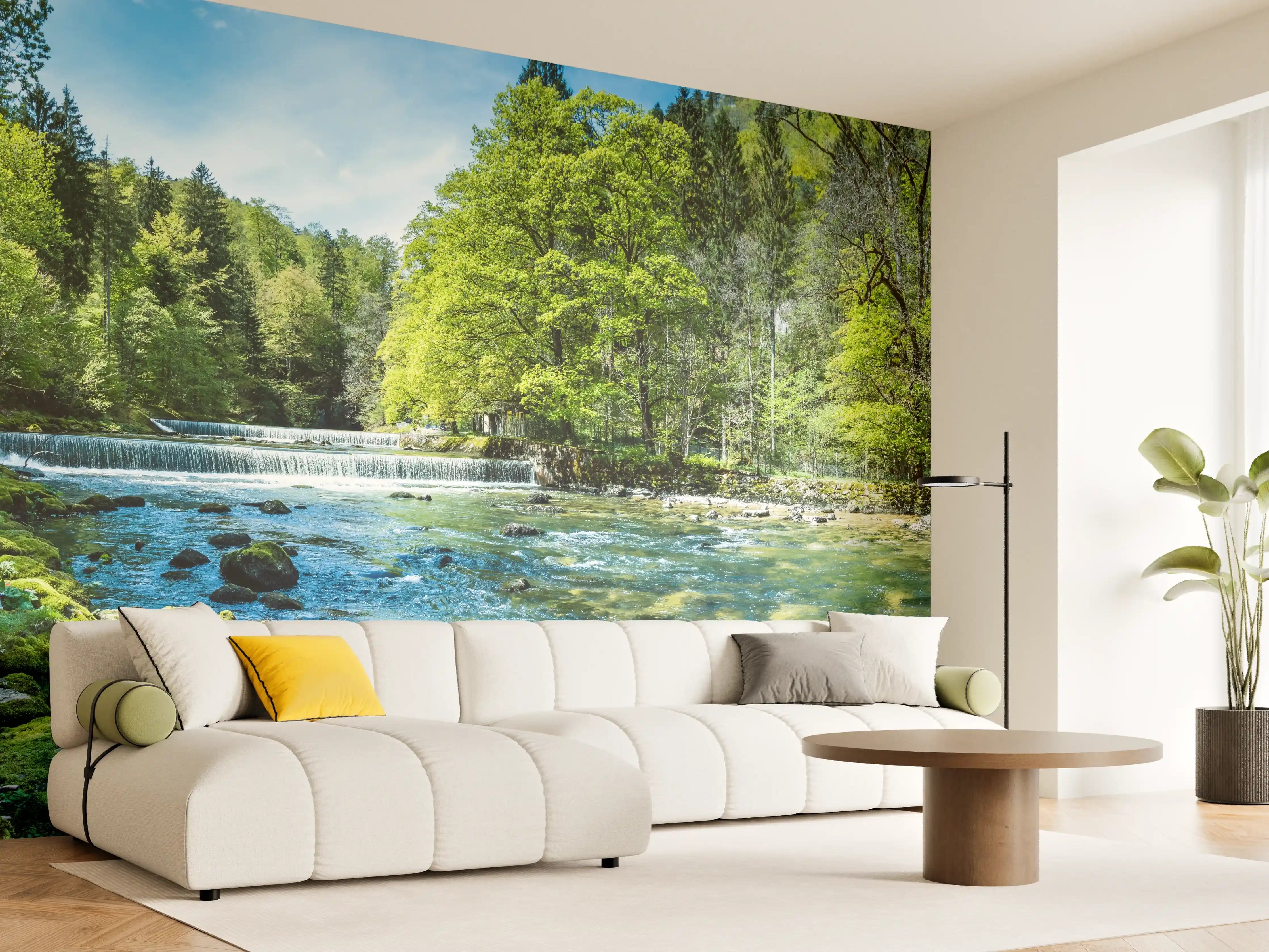 Wandverkleidung Wohnzimmer - Idyllischer Fluss inmitten der Natur