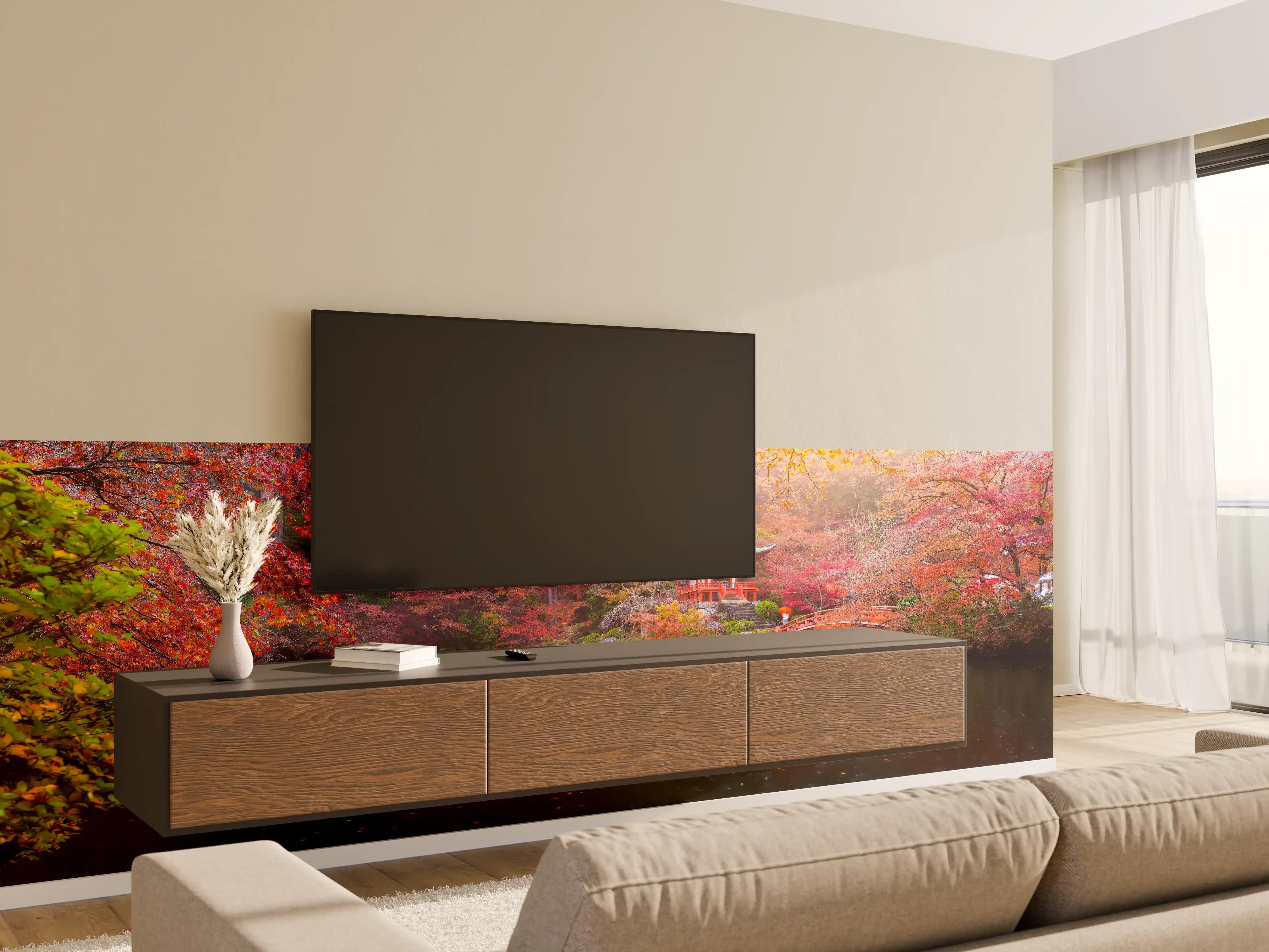 Wandverkleidung Wohnzimmer - Idyllischer Japangarten im Herbst