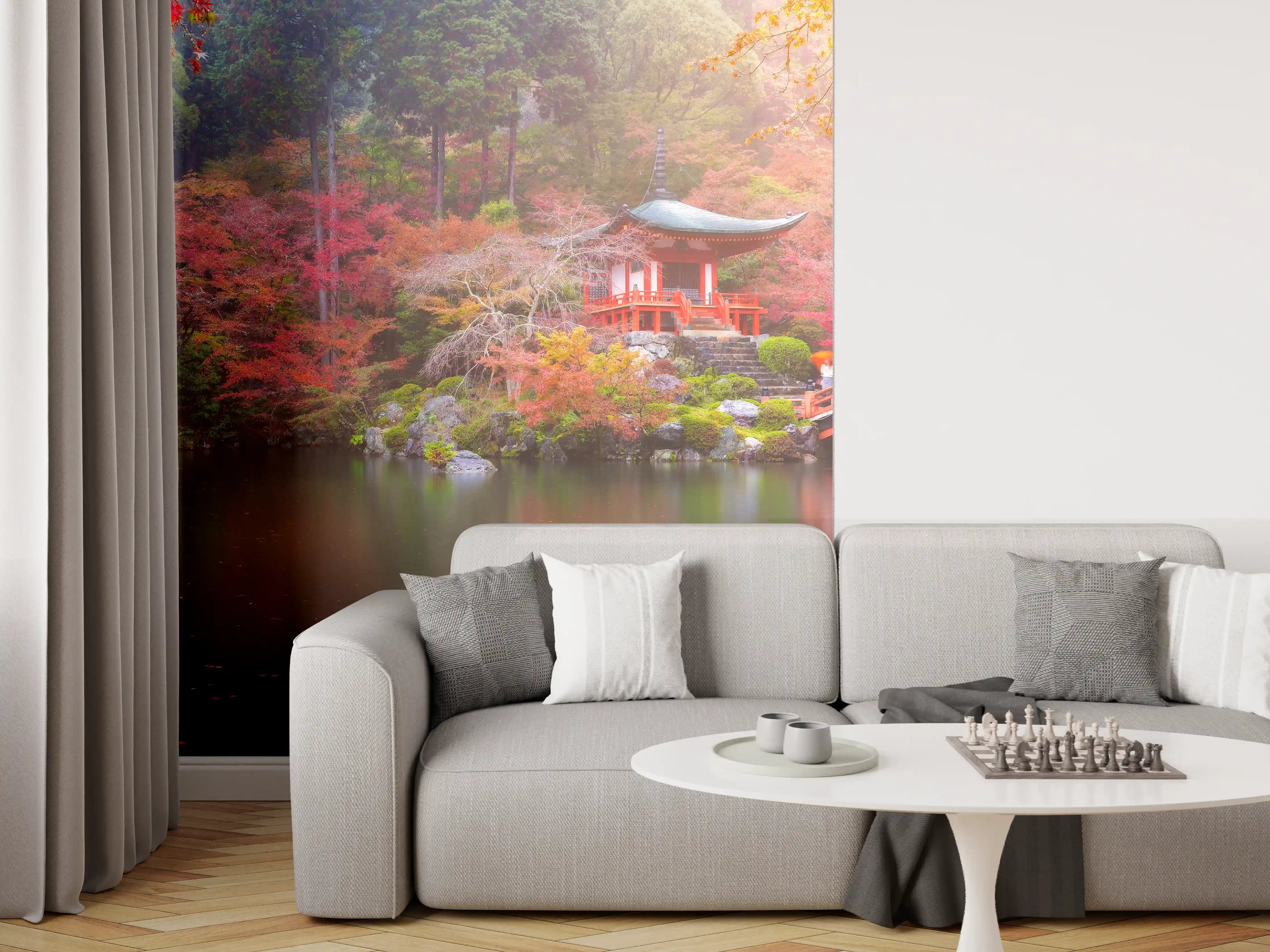 Wandverkleidung Wohnzimmer - Idyllischer Japangarten im Herbst