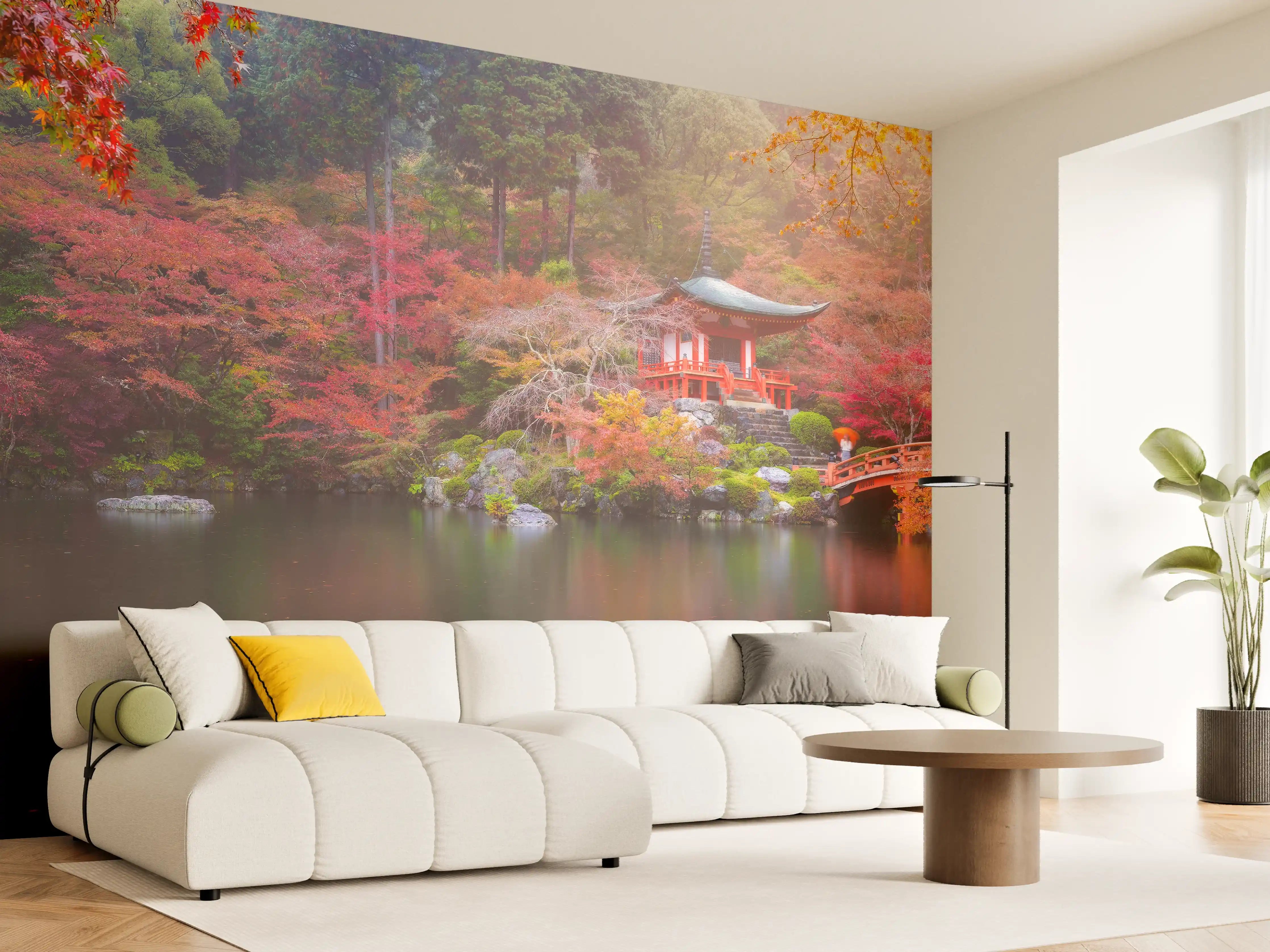 Wandverkleidung Wohnzimmer - Idyllischer Japangarten im Herbst