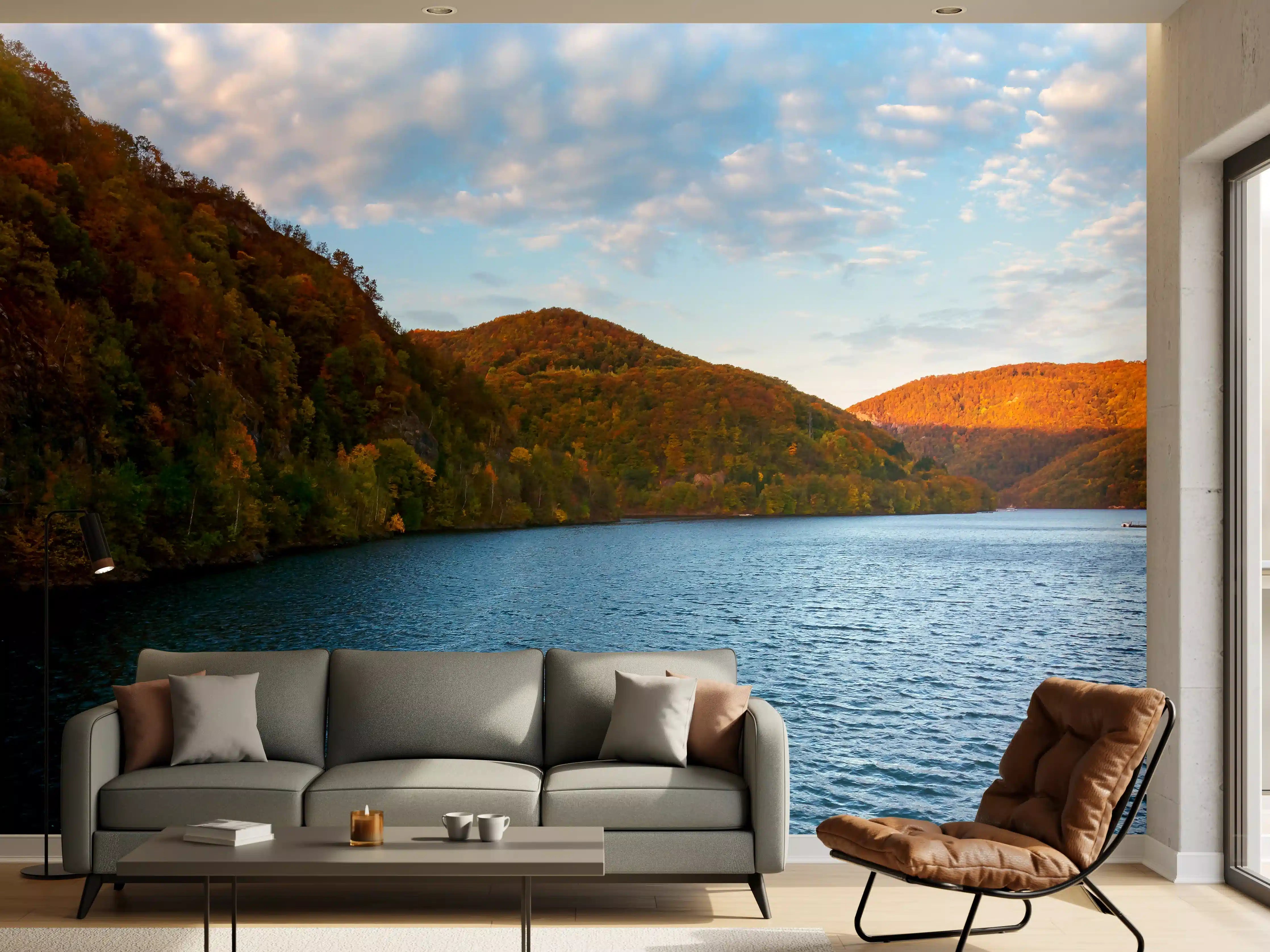 Wandverkleidung Wohnzimmer - Idyllischer See inmitten der Natur