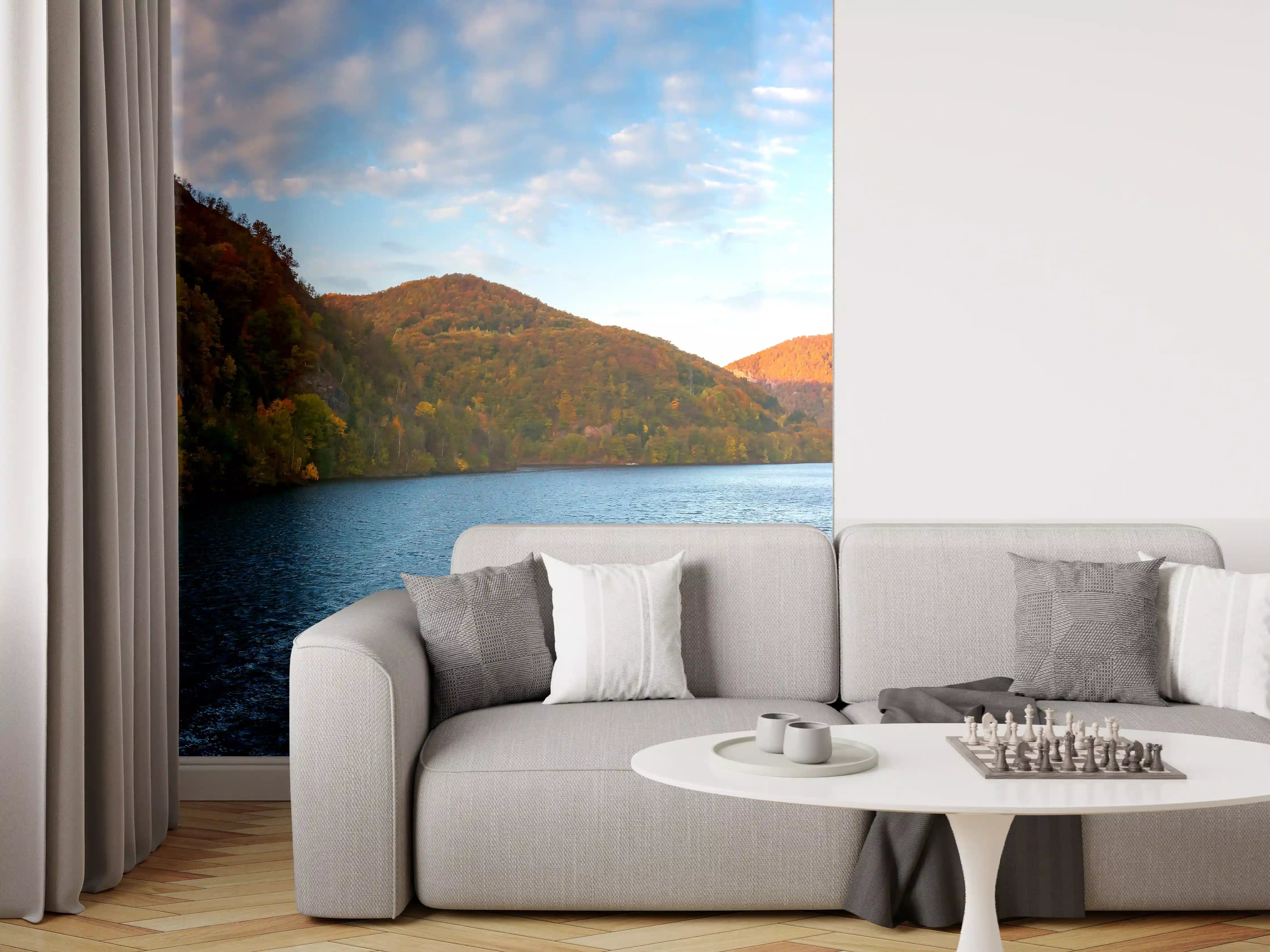 Wandverkleidung Wohnzimmer - Idyllischer See inmitten der Natur