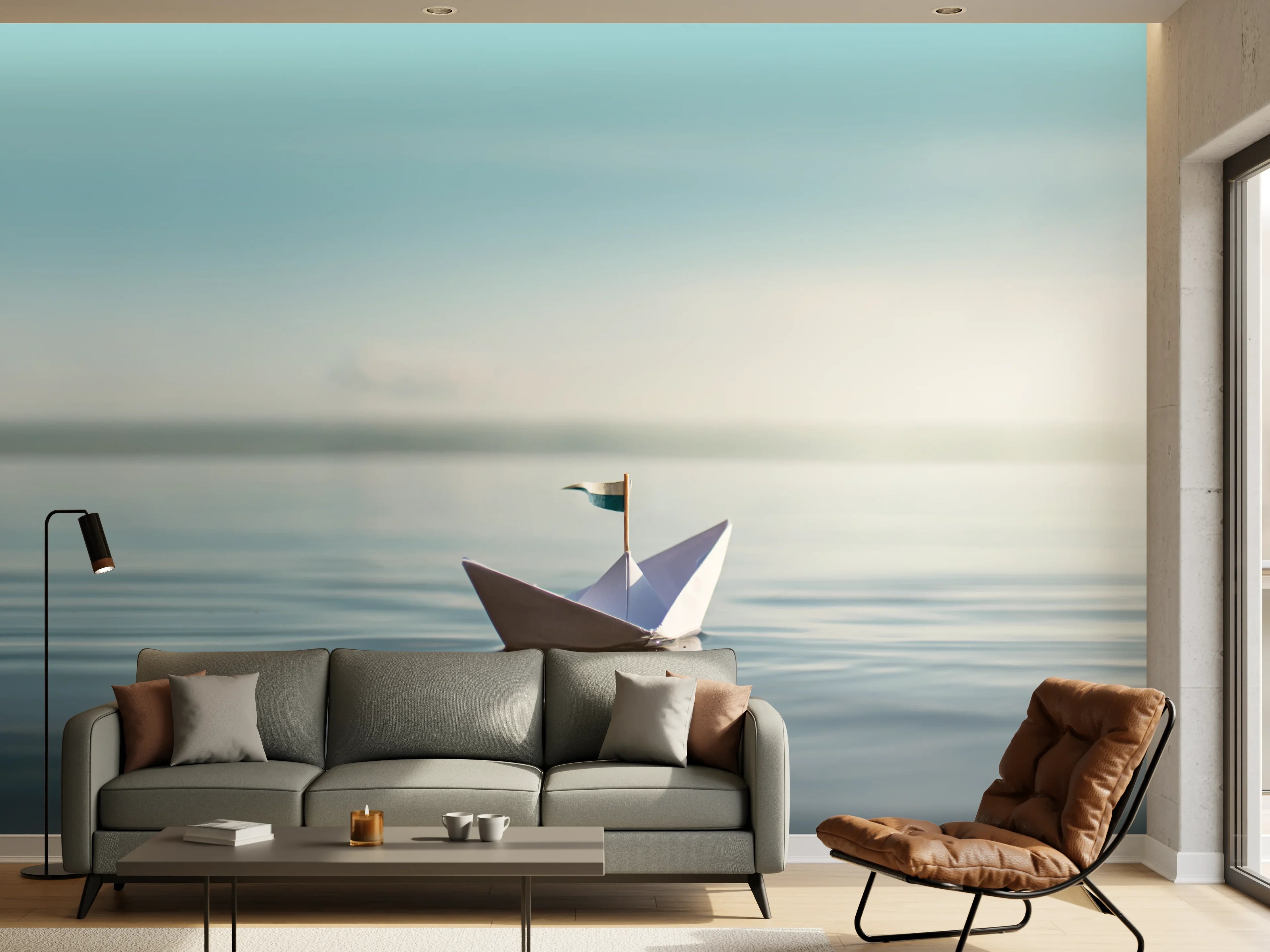 Wandverkleidung Wohnzimmer - Idyllischer Segelboot auf ruhigem Wasser