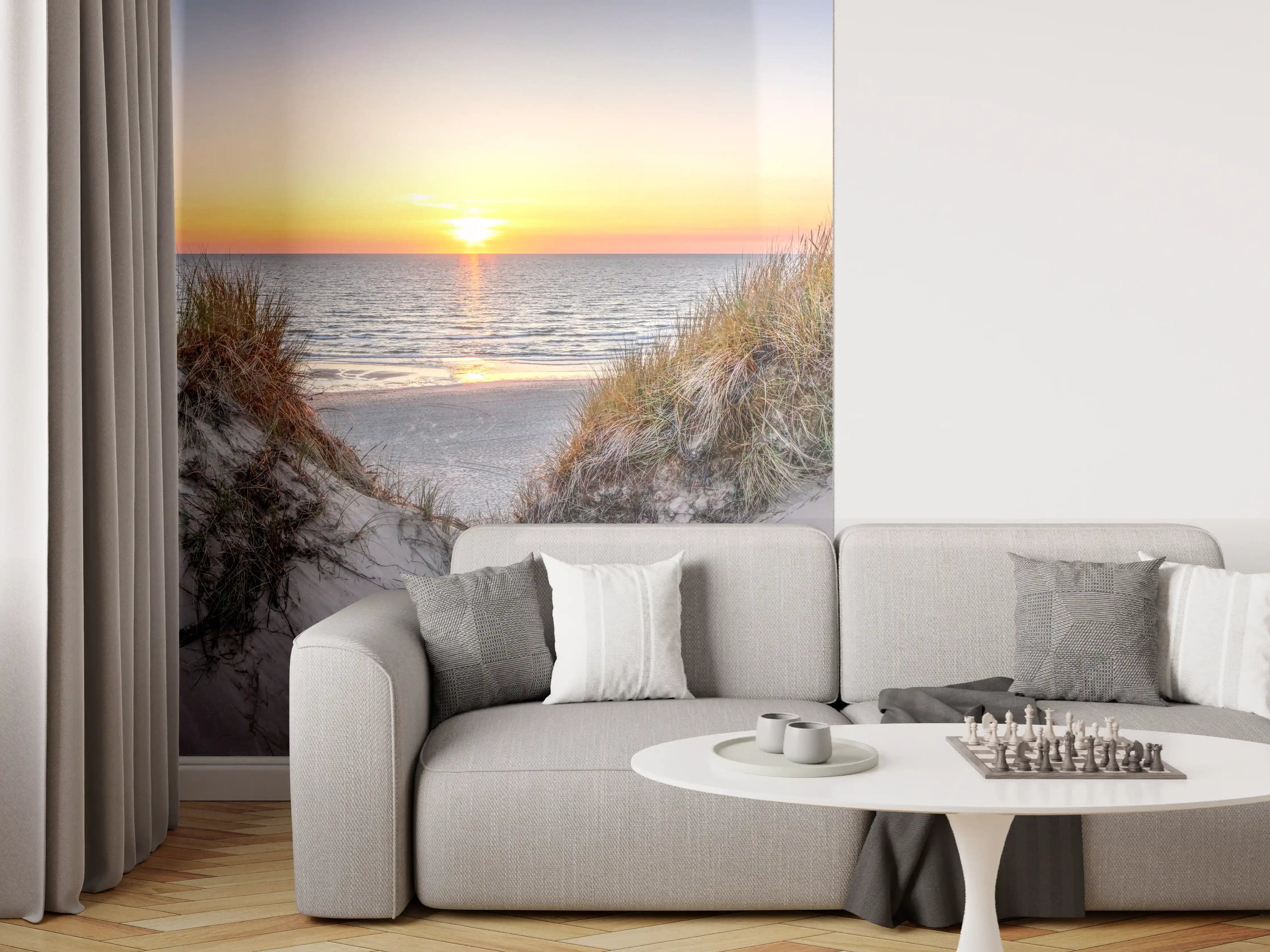 Wandverkleidung Wohnzimmer - Idyllischer Sonnenuntergang am Strand