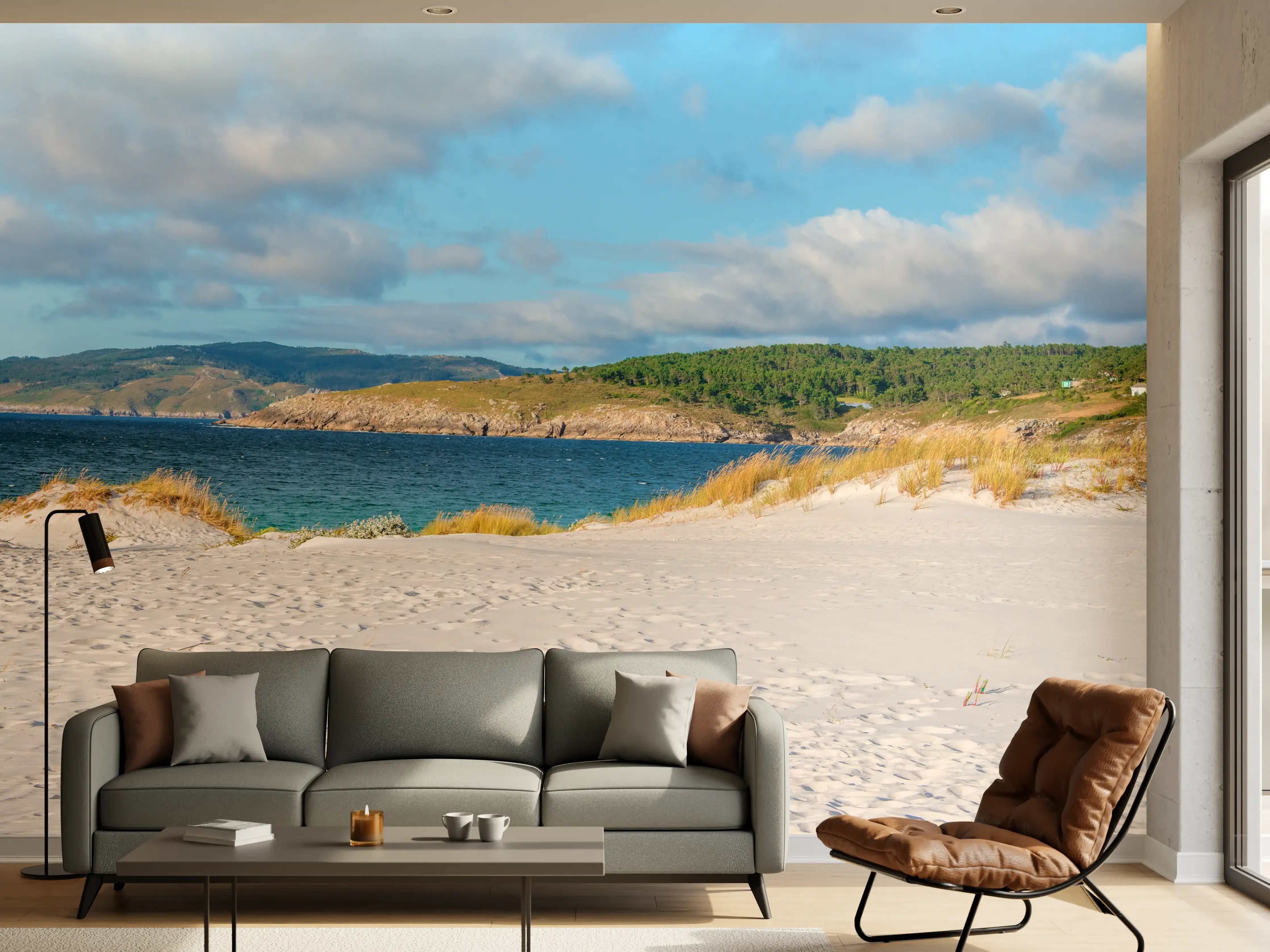 Wandverkleidung Wohnzimmer - Idyllischer Strand mit sanften Sanddünen