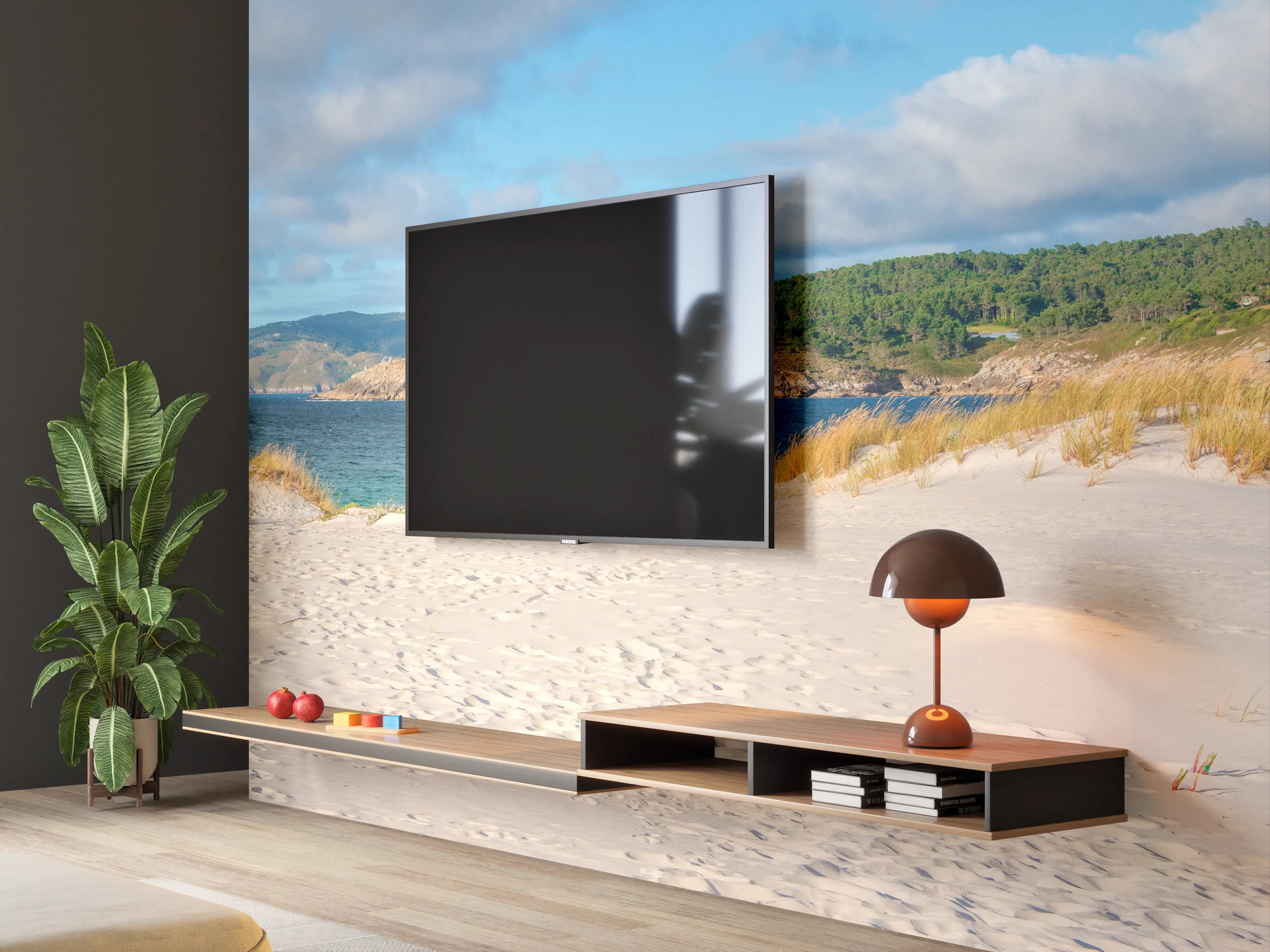 Wandverkleidung Wohnzimmer - Idyllischer Strand mit sanften Sanddünen