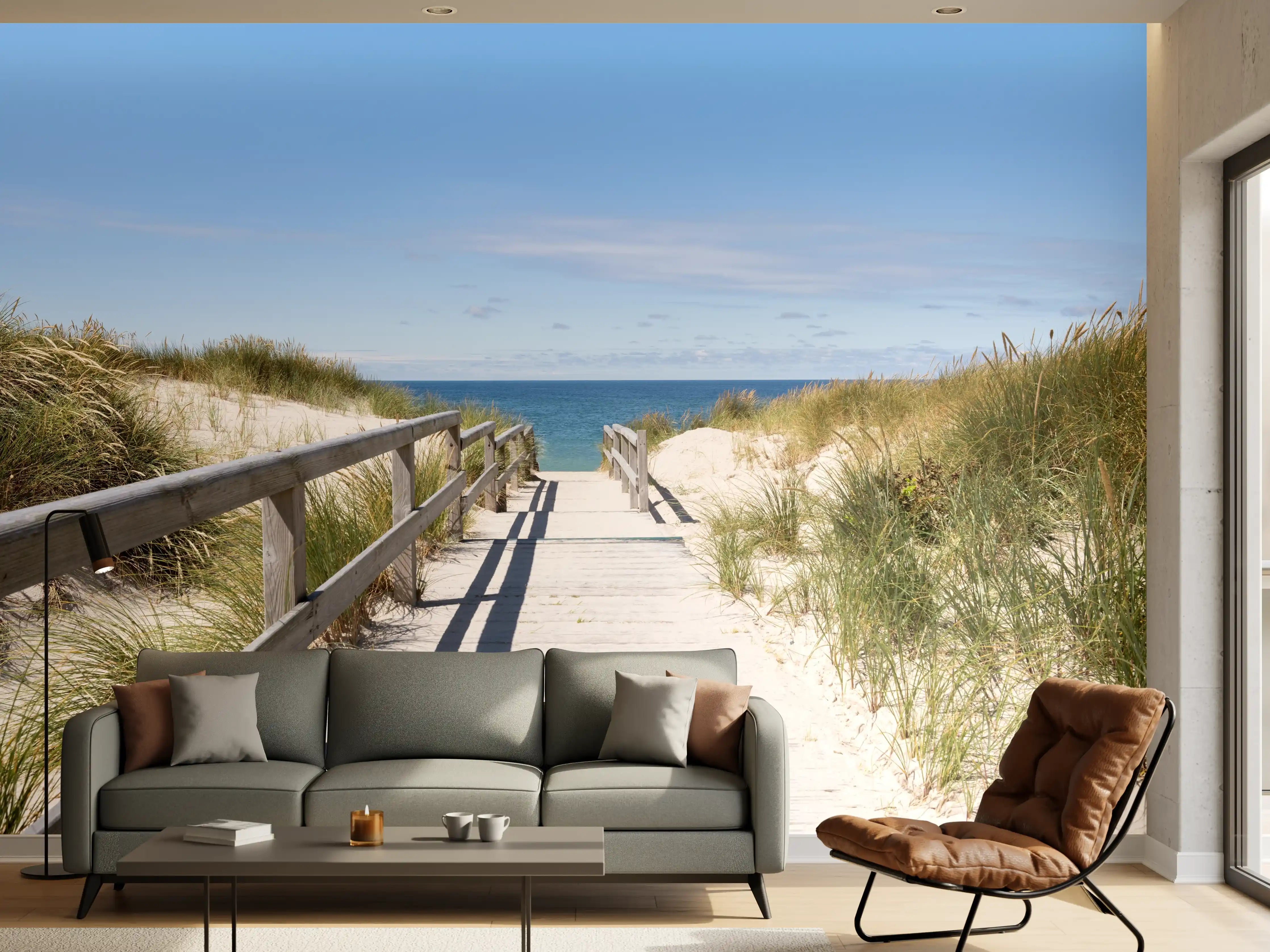 Wandverkleidung Wohnzimmer - Idyllischer Strandweg mit Dünen