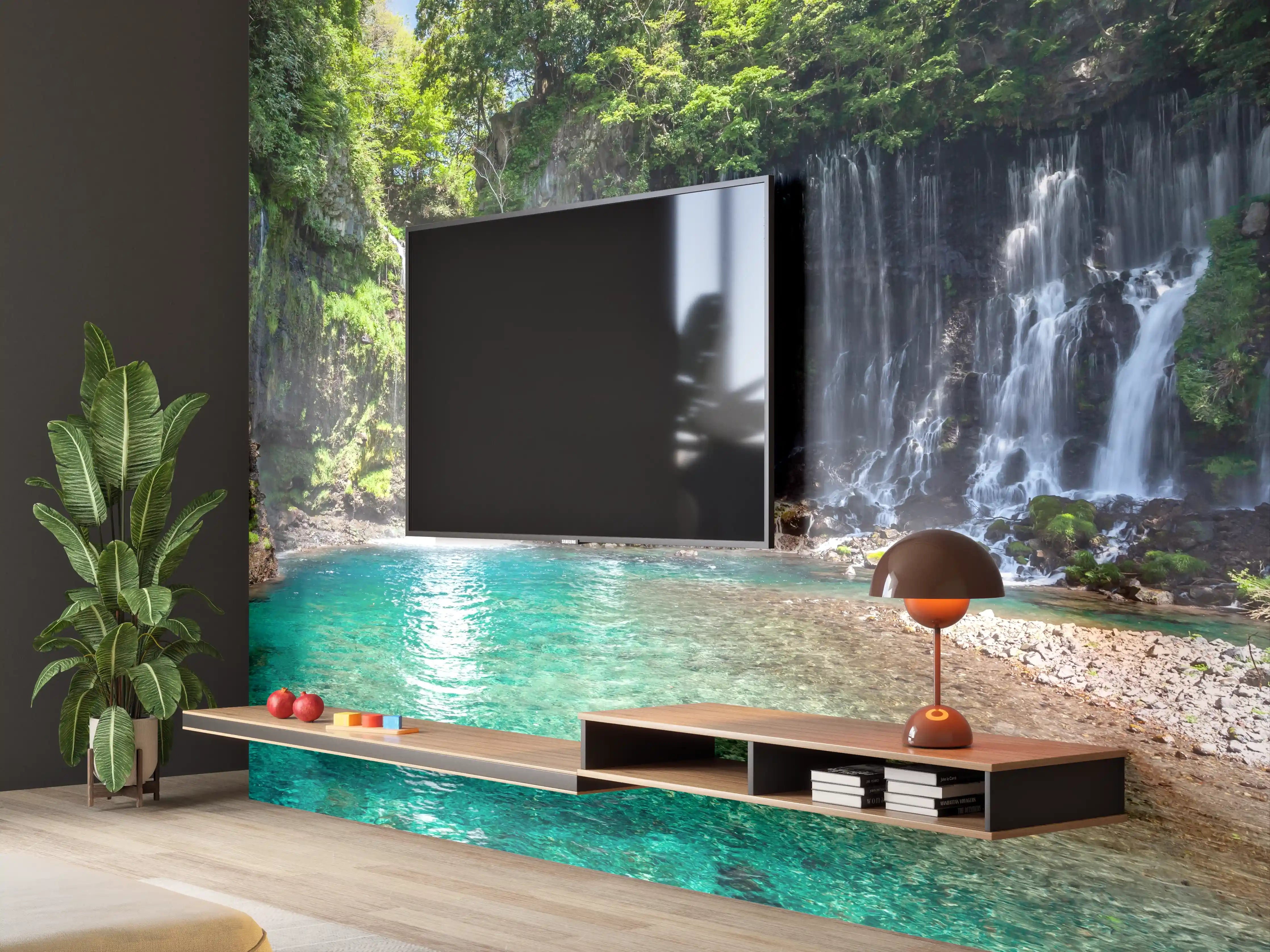 Wandverkleidung Wohnzimmer - Idyllischer Wasserfall inmitten der Natur