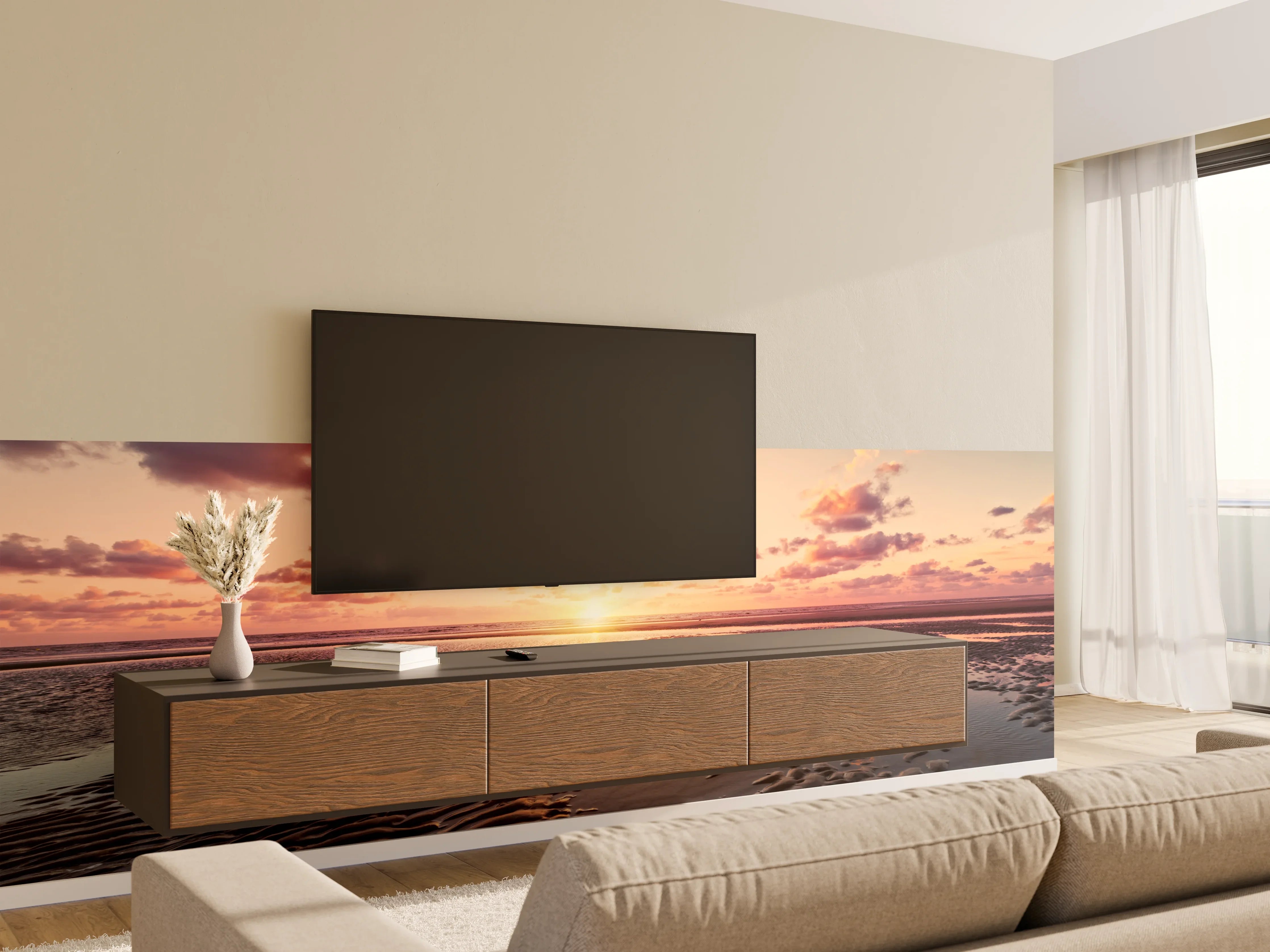 Wandverkleidung Wohnzimmer - Impressionen am Strand bei Sonnenuntergang