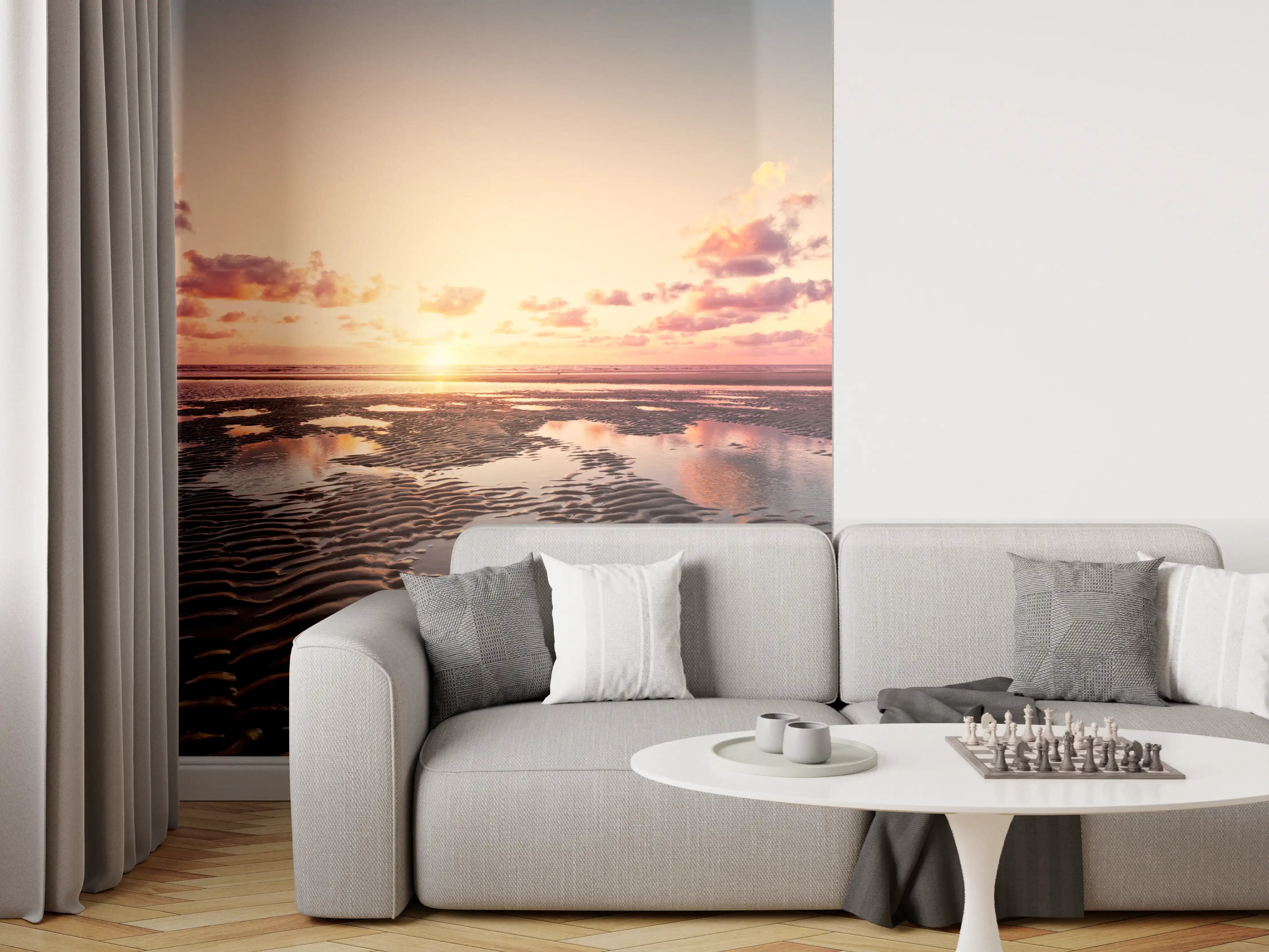 Wandverkleidung Wohnzimmer - Impressionen am Strand bei Sonnenuntergang