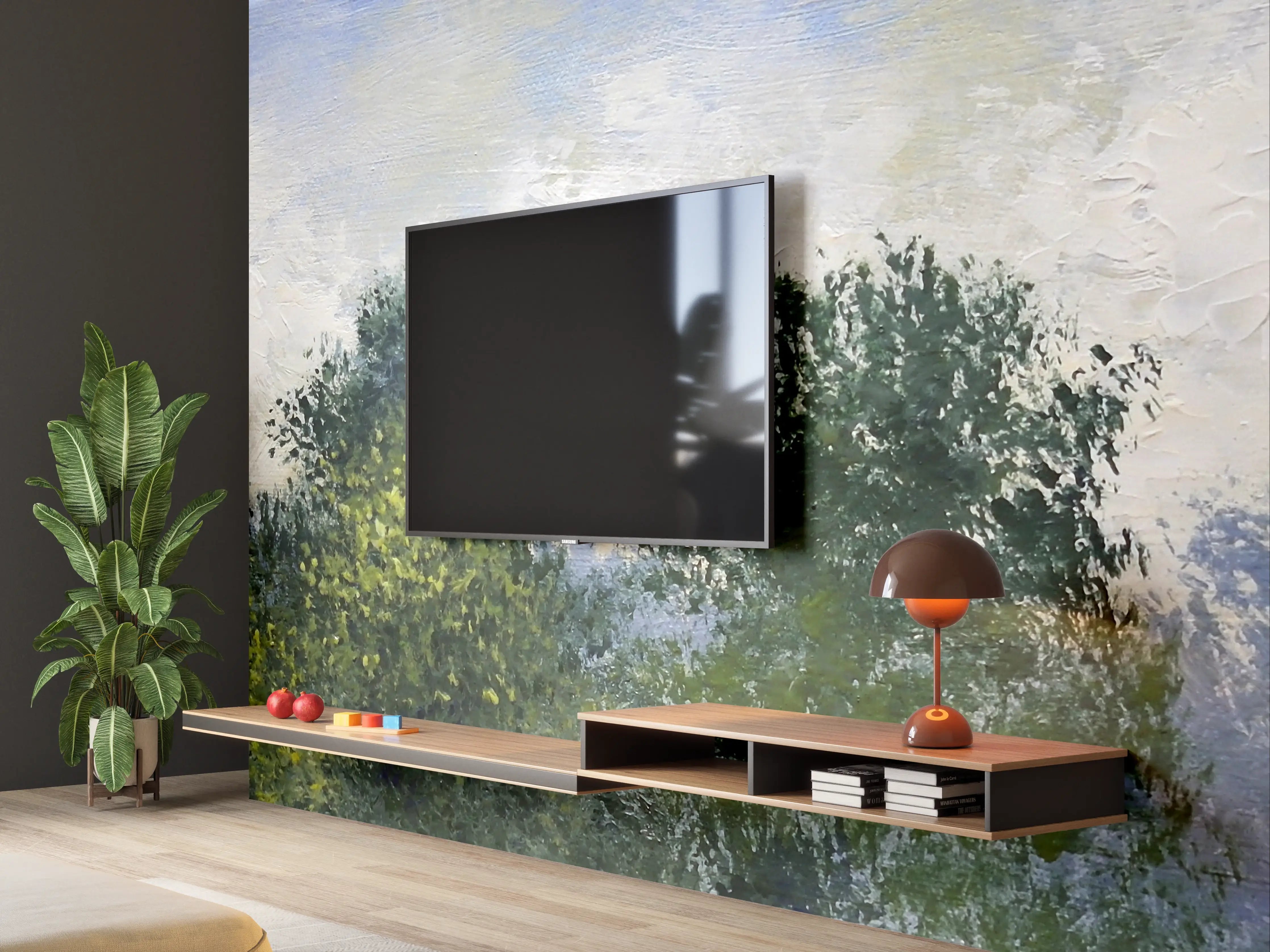 Wandverkleidung Wohnzimmer - Impressionistische Landschaftsmalerei mit Bäumen