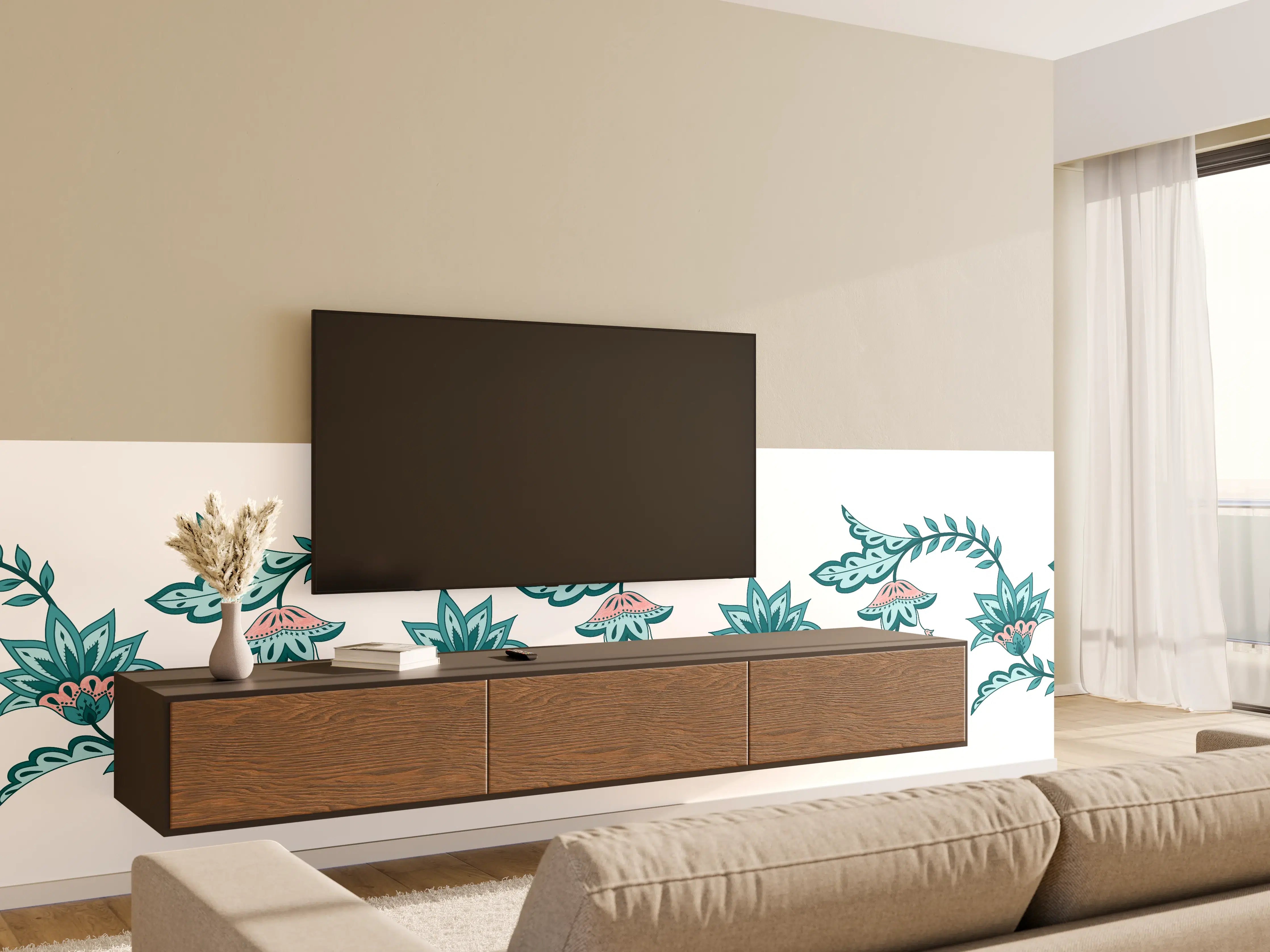 Wandverkleidung Wohnzimmer - Indisches Paisley Batik Muster