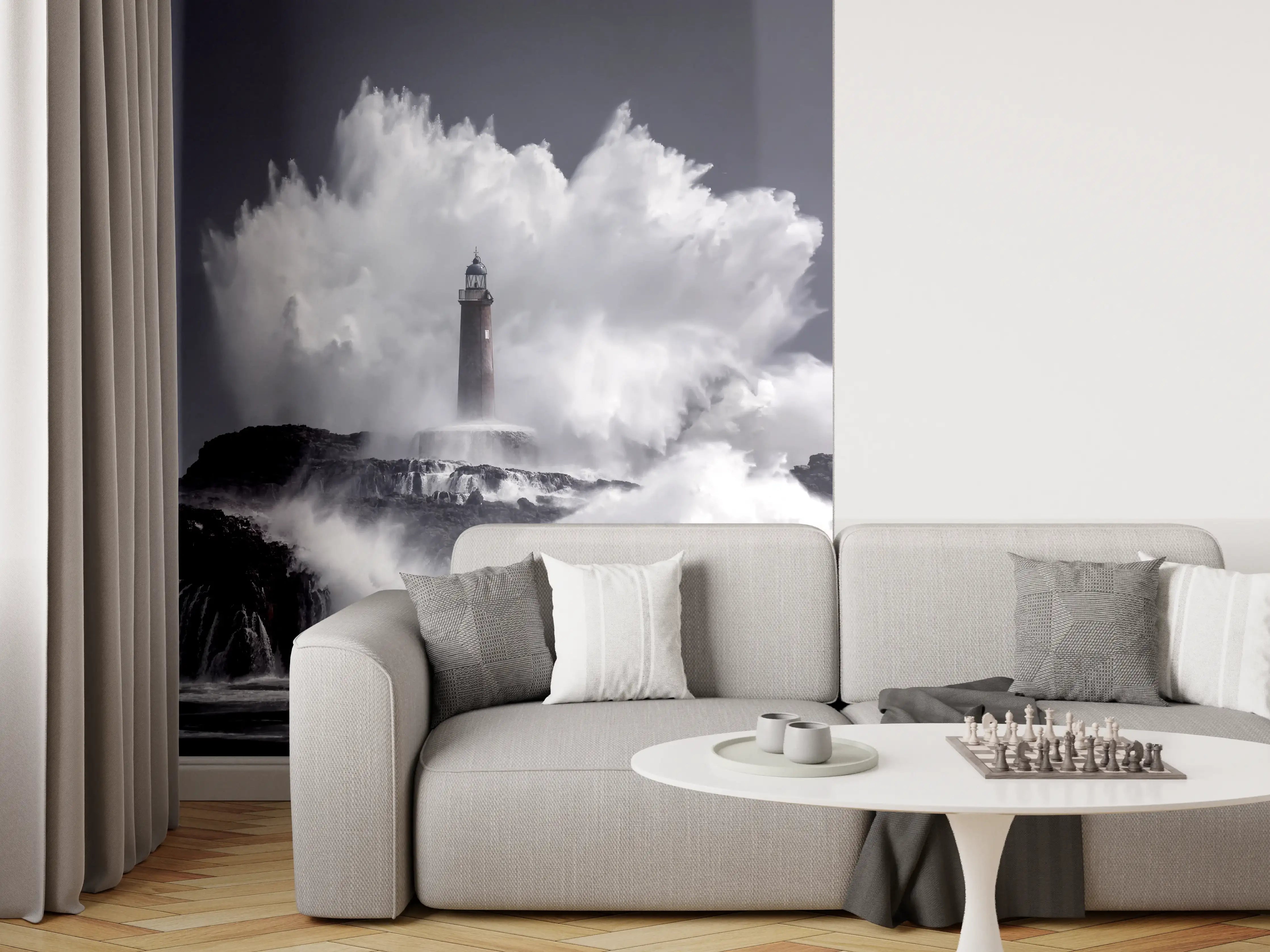 Wandverkleidung Wohnzimmer - Insel mit großen Wellen
