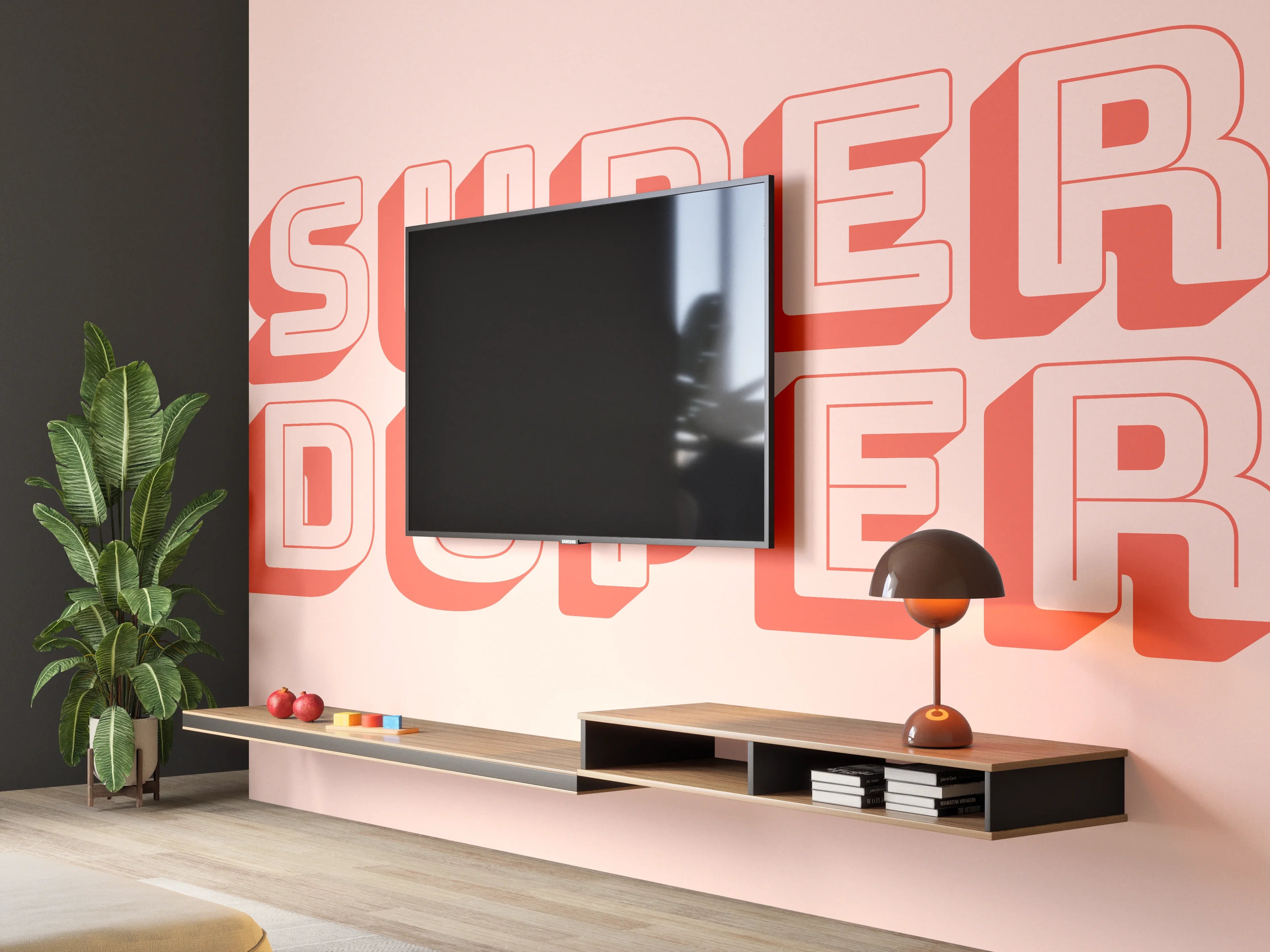 Wandverkleidung Wohnzimmer - Inspirations-Slogan Pink-Weiß
