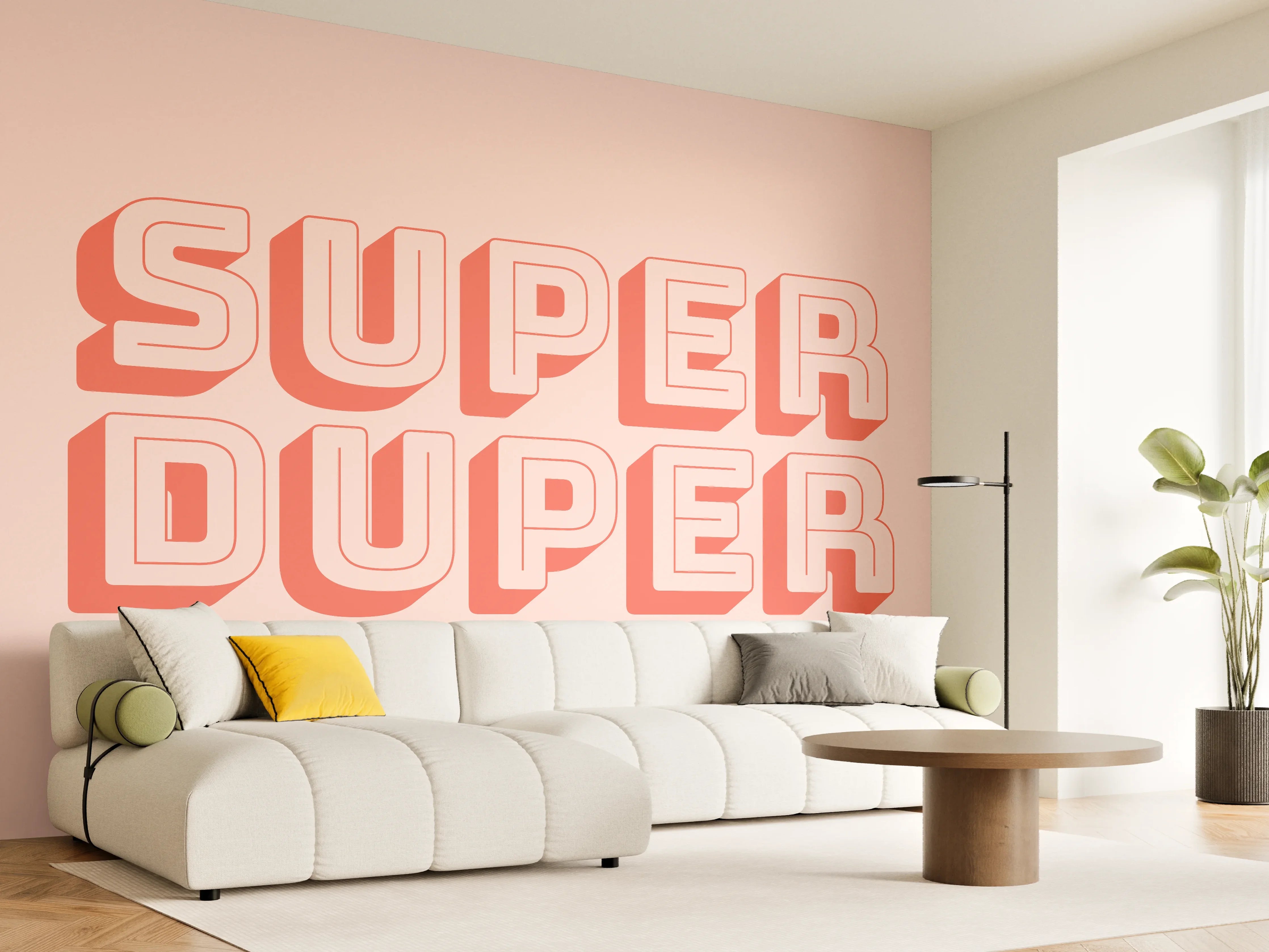 Wandverkleidung Wohnzimmer - Inspirations-Slogan Pink-Weiß