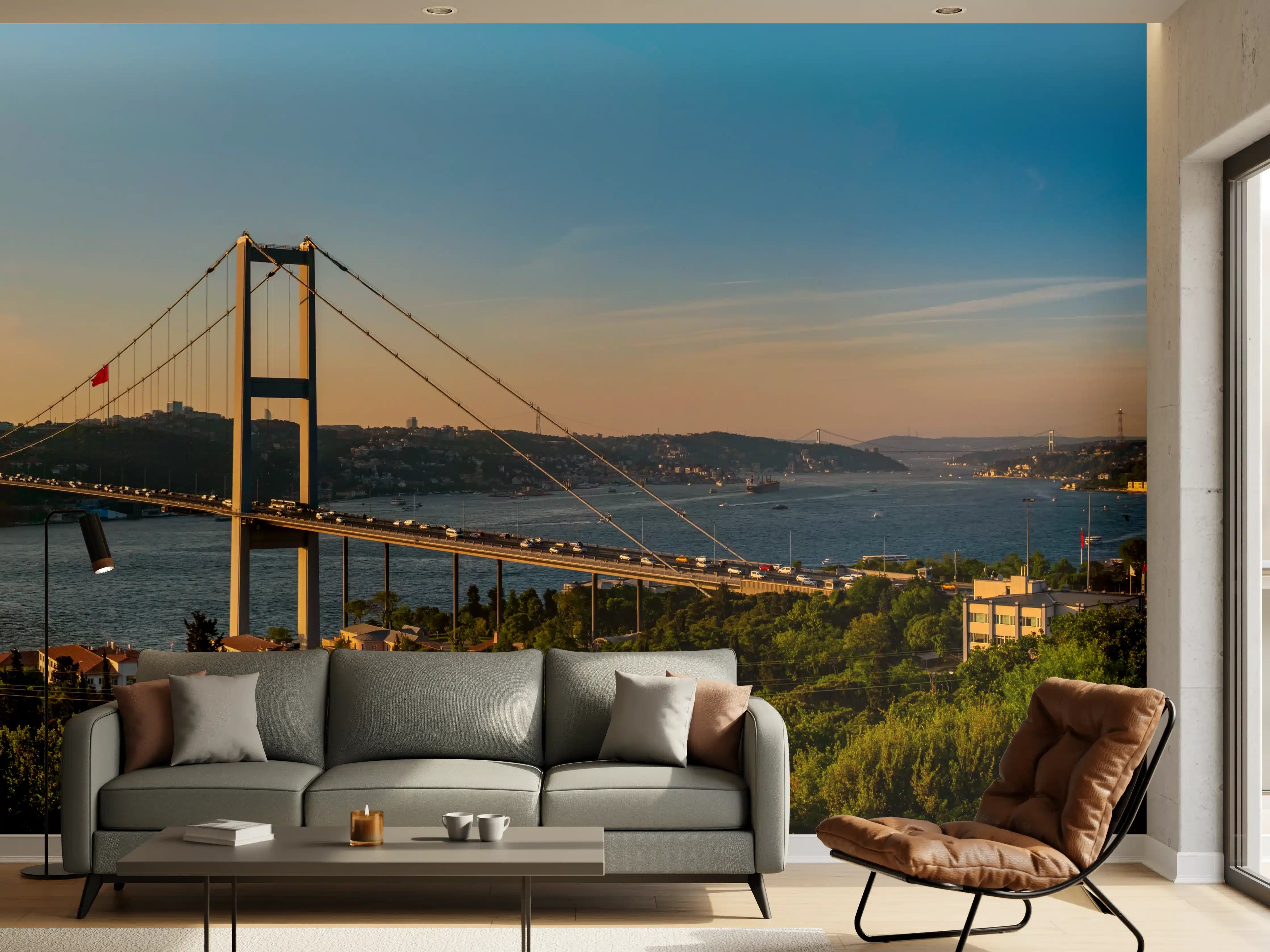 Wandverkleidung Wohnzimmer - Istanbul Bosporus Skyline Blau-Grün