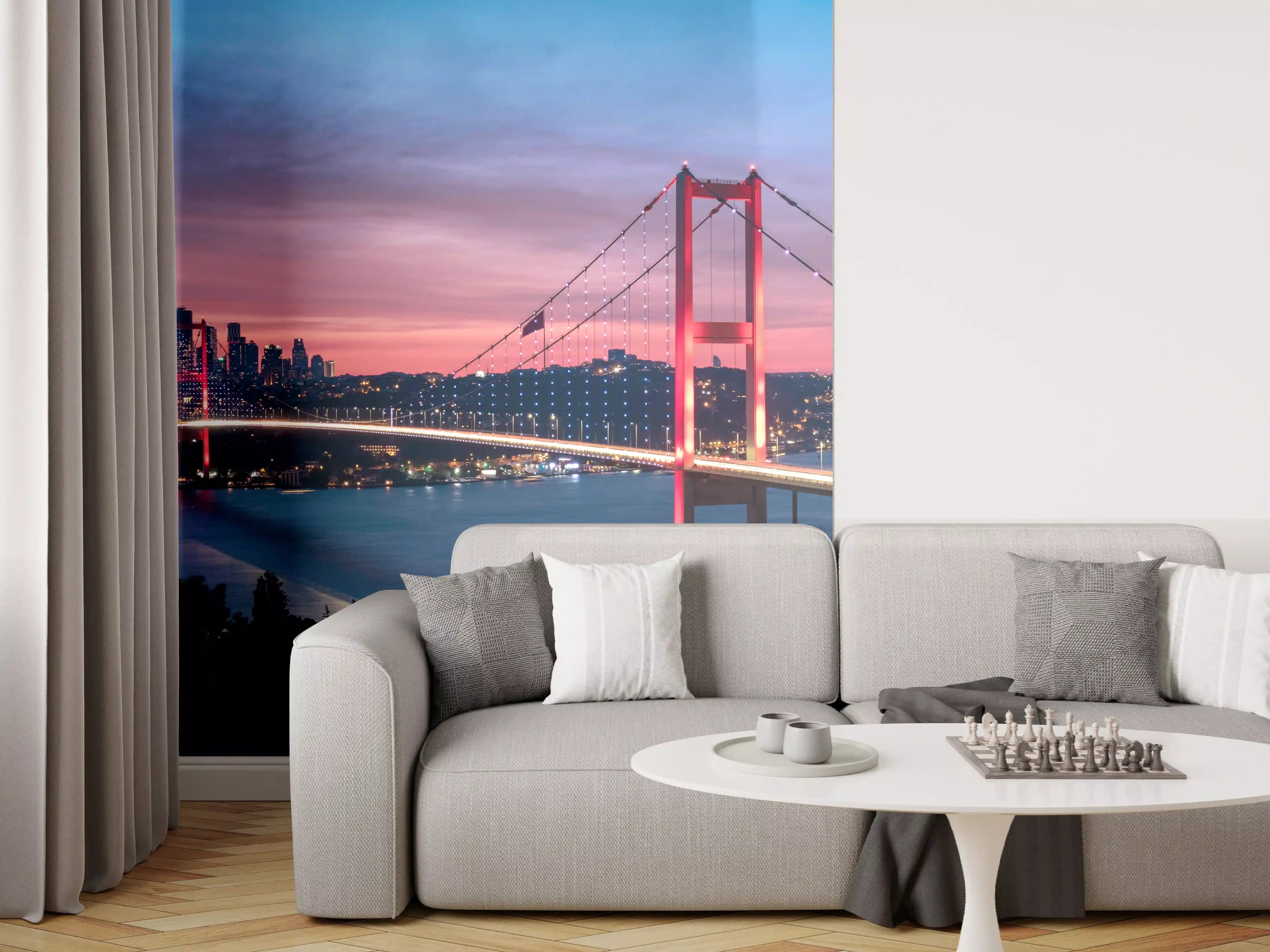 Wandverkleidung Wohnzimmer - Istanbul Bosporusbrücke bei Dämmerung