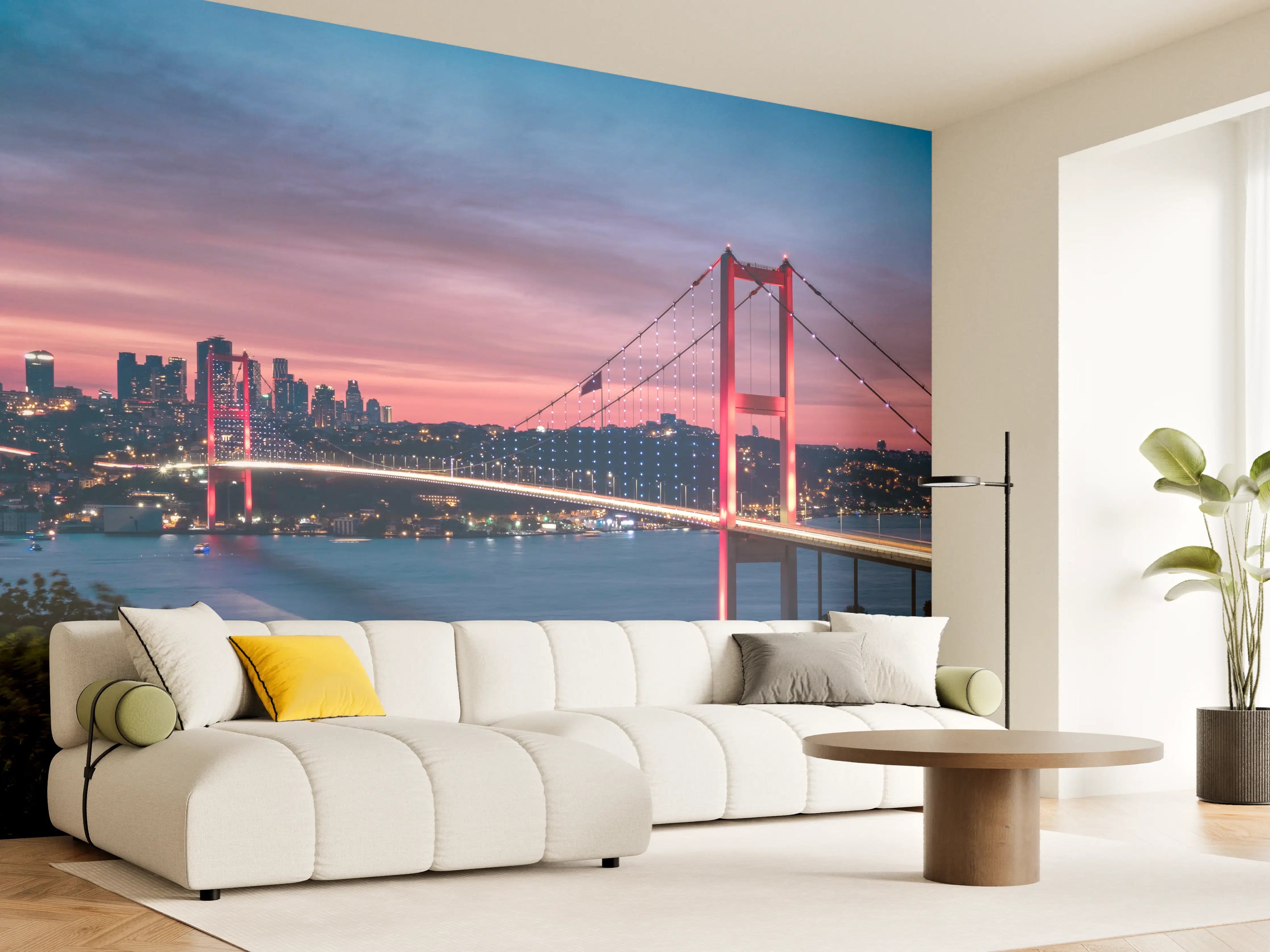 Wandverkleidung Wohnzimmer - Istanbul Bosporusbrücke bei Dämmerung
