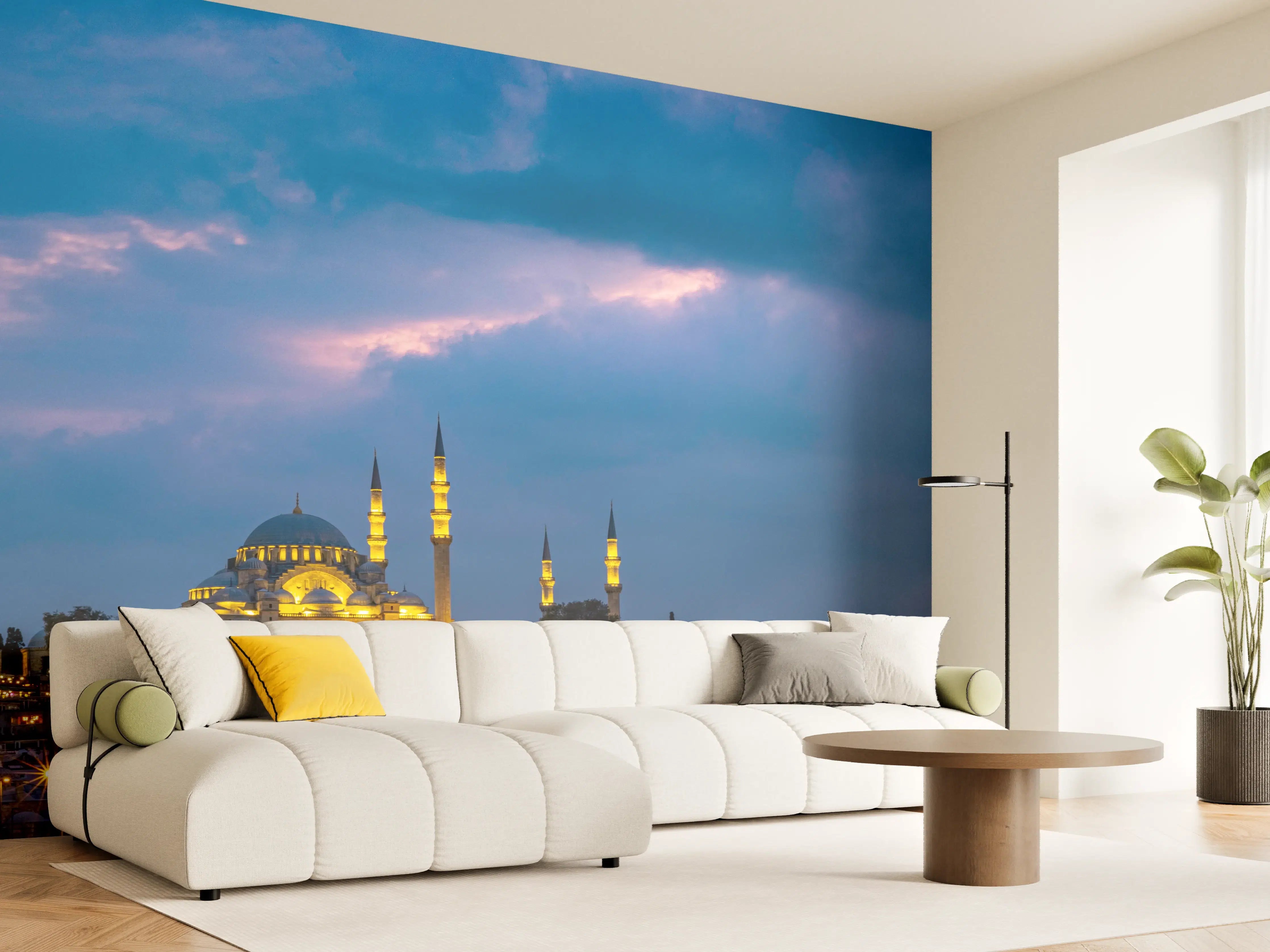 Wandverkleidung Wohnzimmer - Istanbul Skyline Blau-Gold