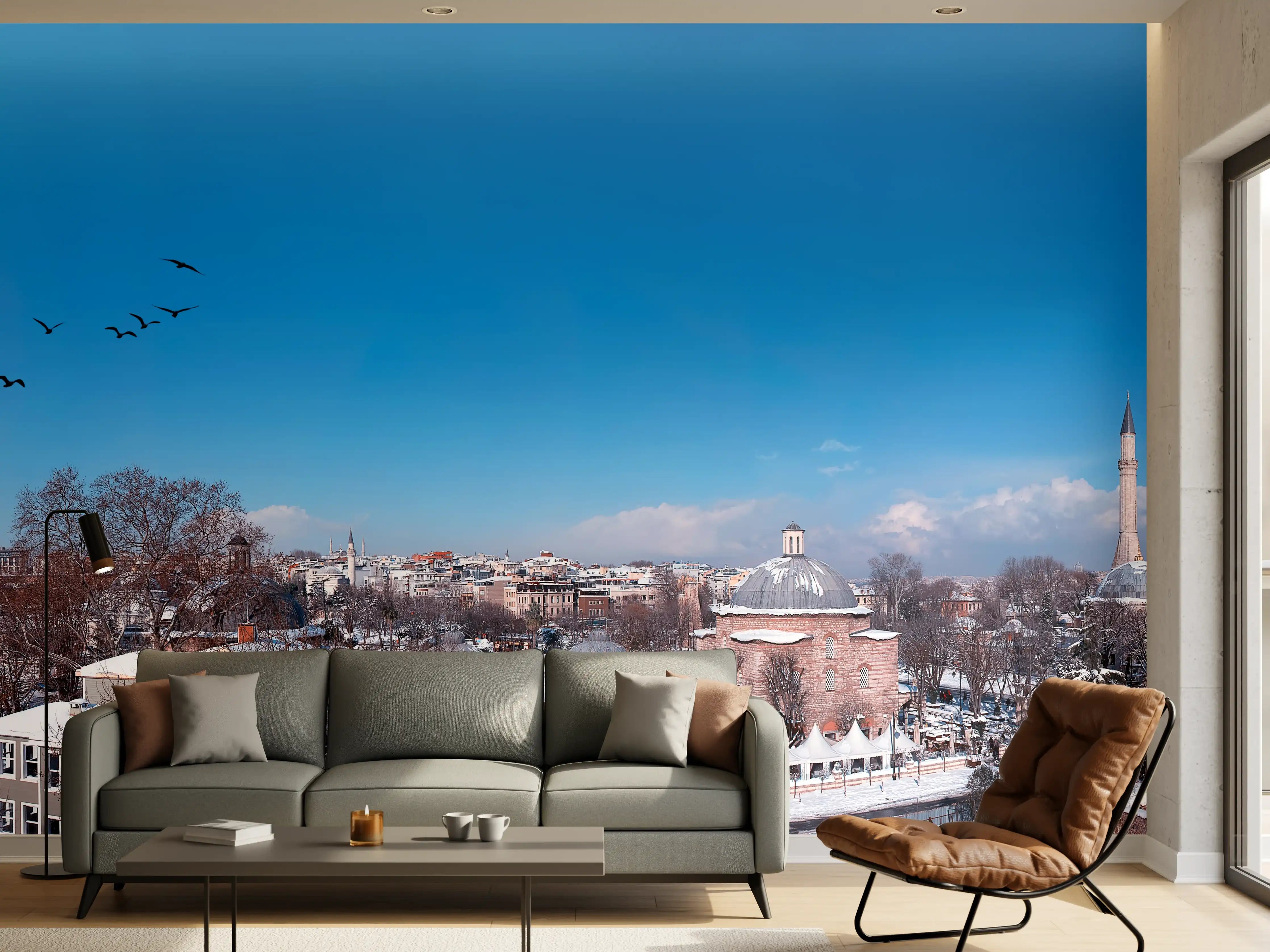 Wandverkleidung Wohnzimmer - Istanbul Skyline Blau-Weiß