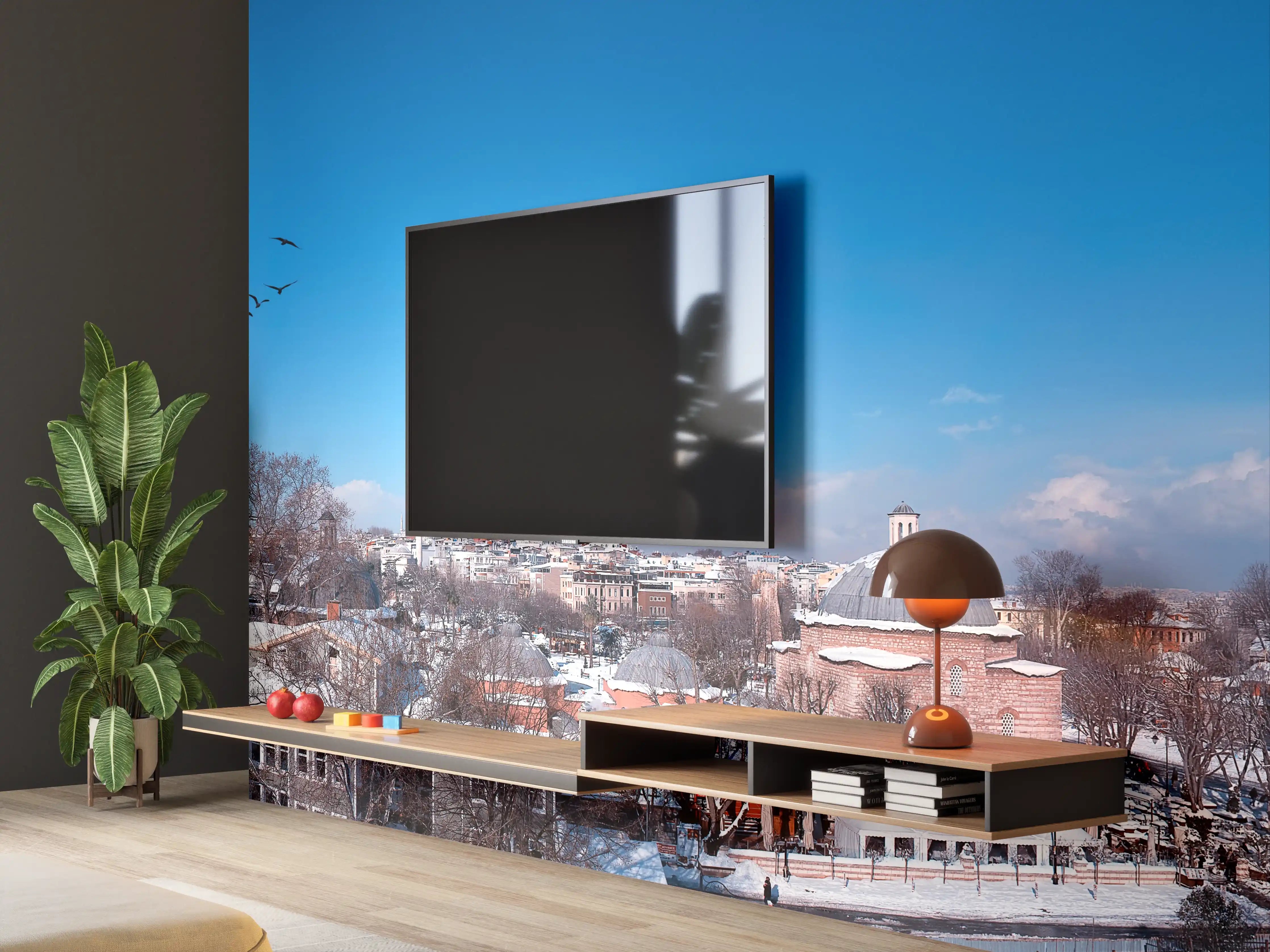 Wandverkleidung Wohnzimmer - Istanbul Skyline Blau-Weiß