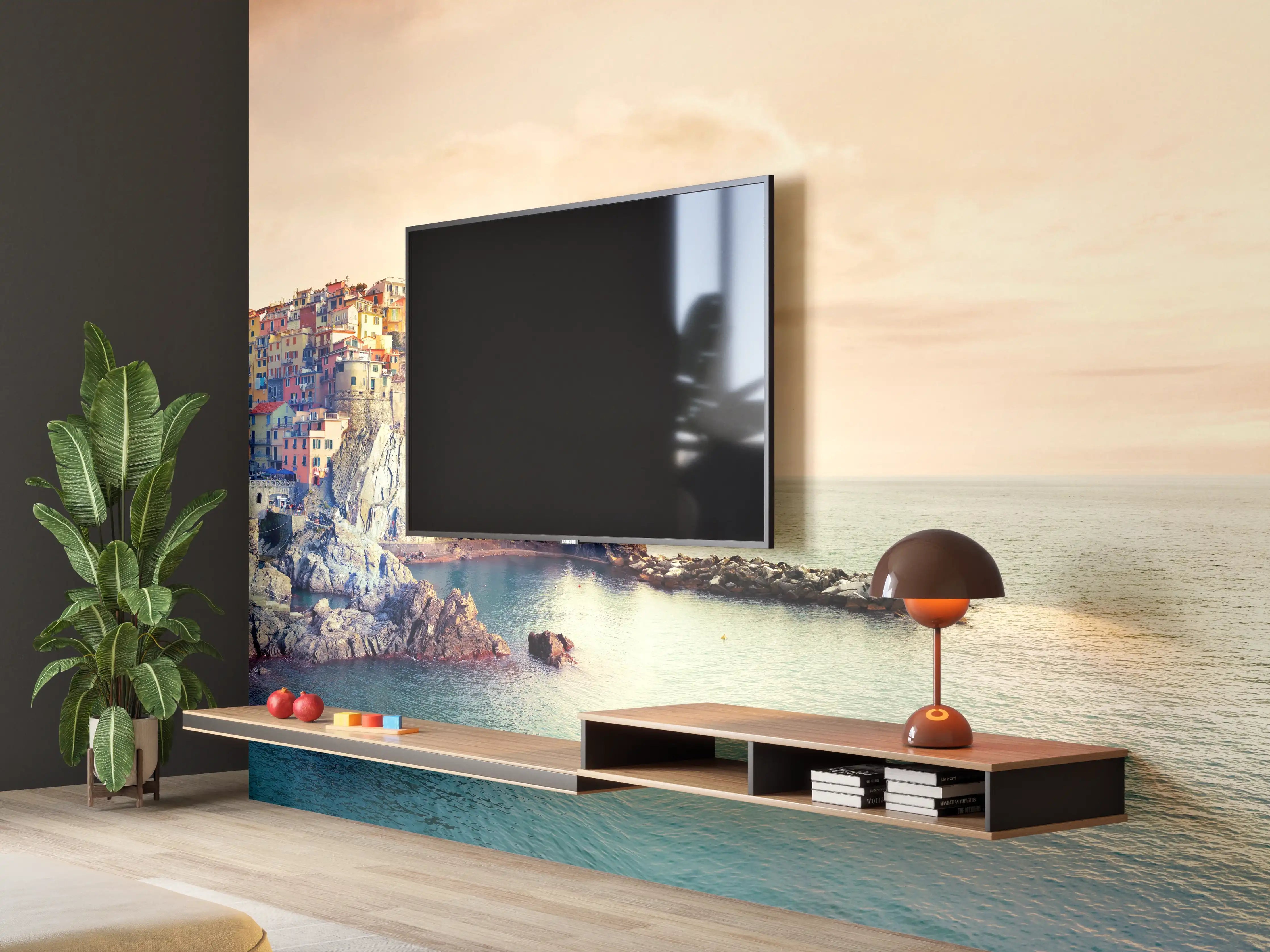 Wandverkleidung Wohnzimmer - Italienische Küste Sonnenuntergang