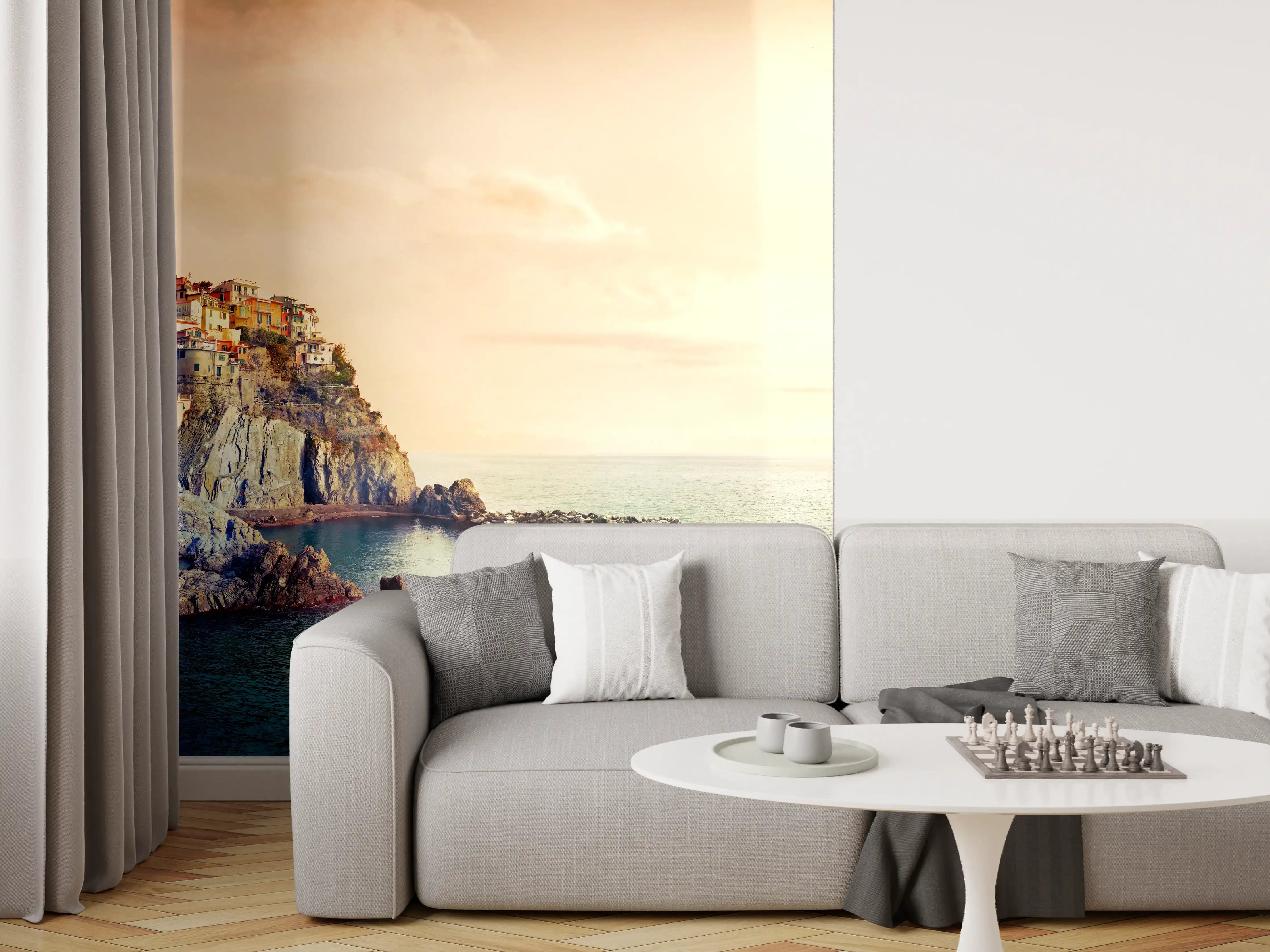 Wandverkleidung Wohnzimmer - Italienische Küste Sonnenuntergang